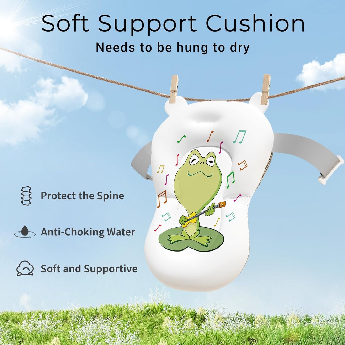 BUNWAG Baby Bathtub, Collapsible Newborn Bathtub for Infant to Toddler with Soft Cushion and Thermometer,Portable Travel Newborn Tub with No-Slip Feet, Baby Shower Gifts, 0-12 Months Baby Bath, Blue