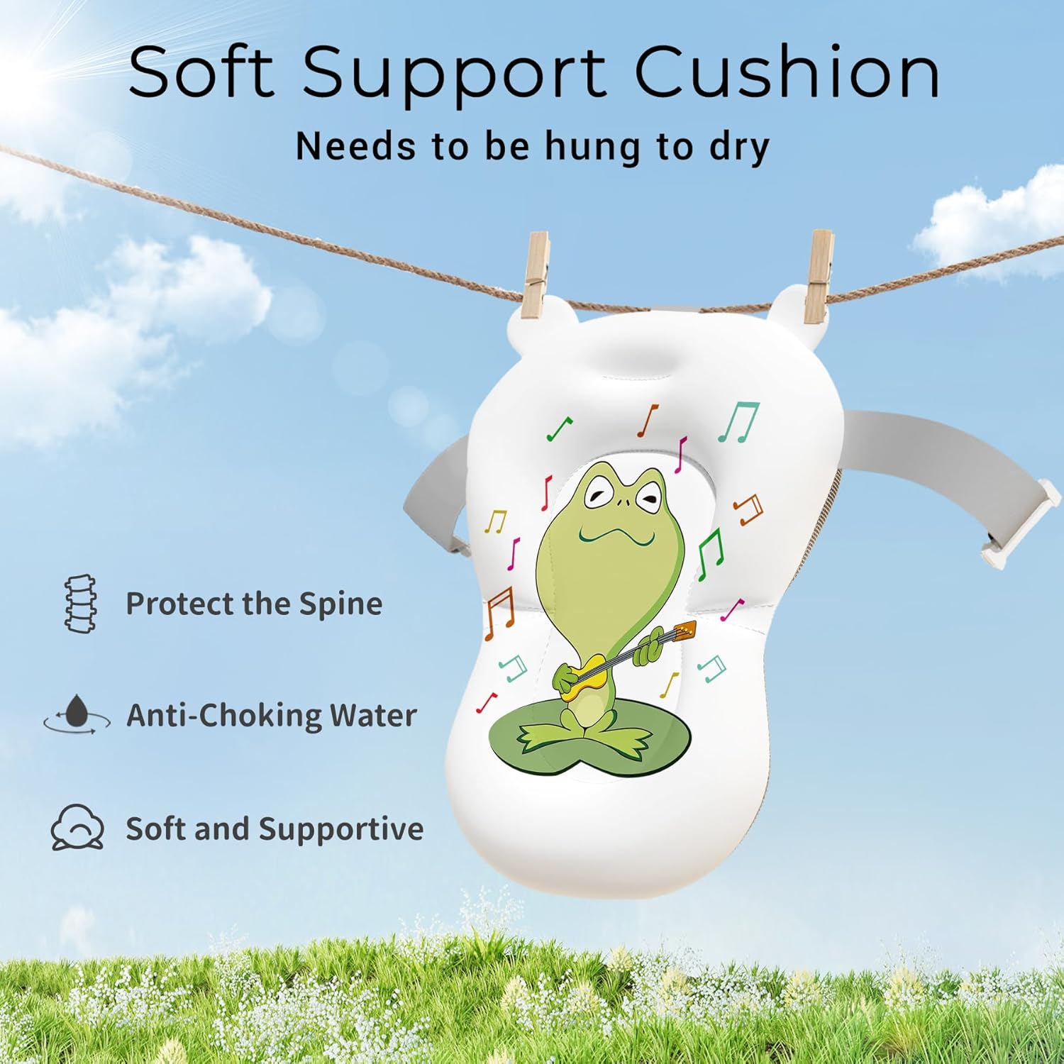 BUNWAG Baby Bathtub, Collapsible Newborn Bathtub for Infant to Toddler with Soft Cushion and Thermometer,Portable Travel Newborn Tub with No-Slip Feet, Baby Shower Gifts, 0-12 Months Baby Bath, Blue