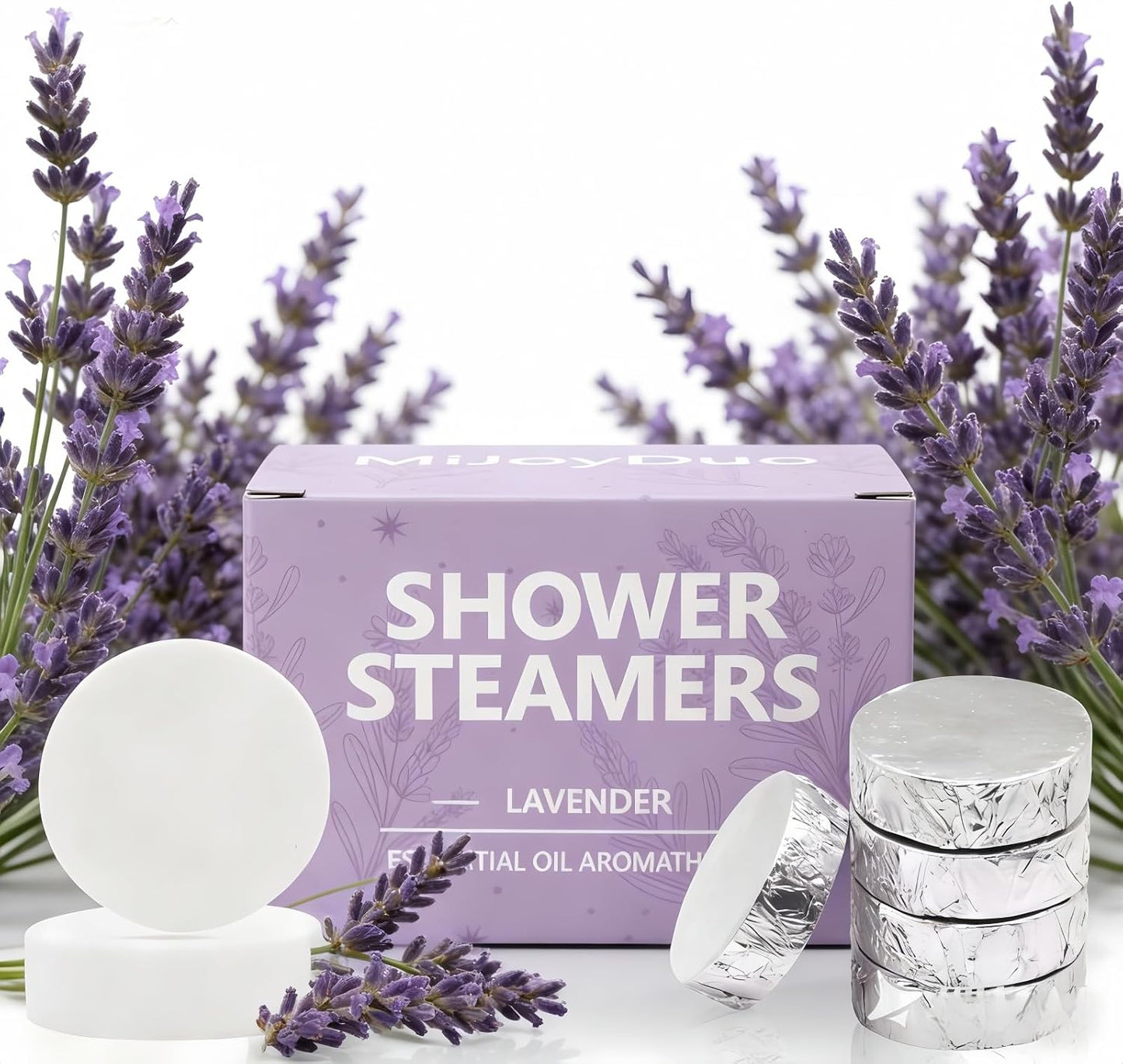 Lavender Shower Steamers Aromatherapy, Natural Essential Oil Shower Bombs, Individually Wrapped Home Spa Vapor Tablets, Relaxing Self Care Gifts for Women, 5 Pack-Mothers Day Gifts for Mom