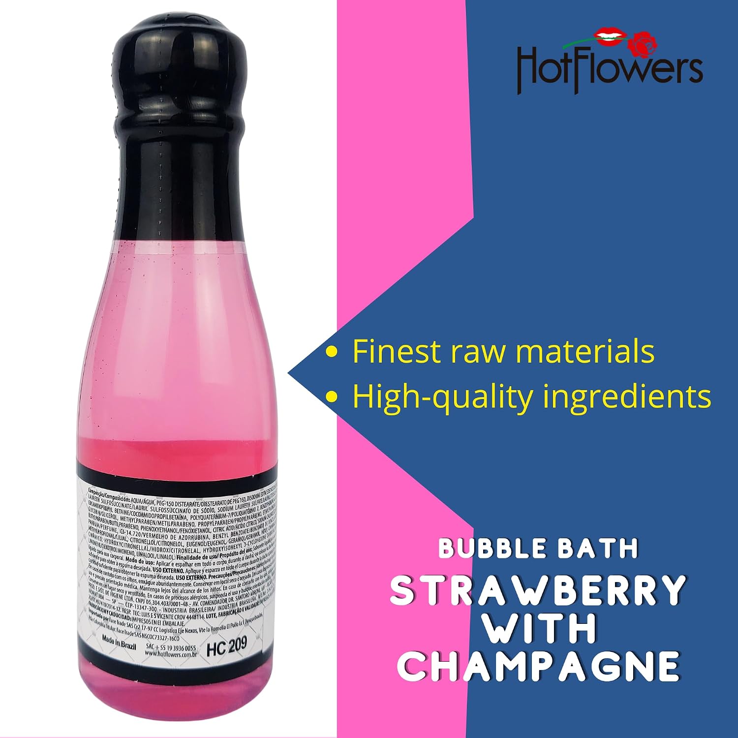 Hot Flowers Bubble Bath Scented – Women and Men Bath Foam Products – Relaxing, Foaming, and Moisturizing Adult Soak – Special Small Champagne-Shaped Pet Bottle