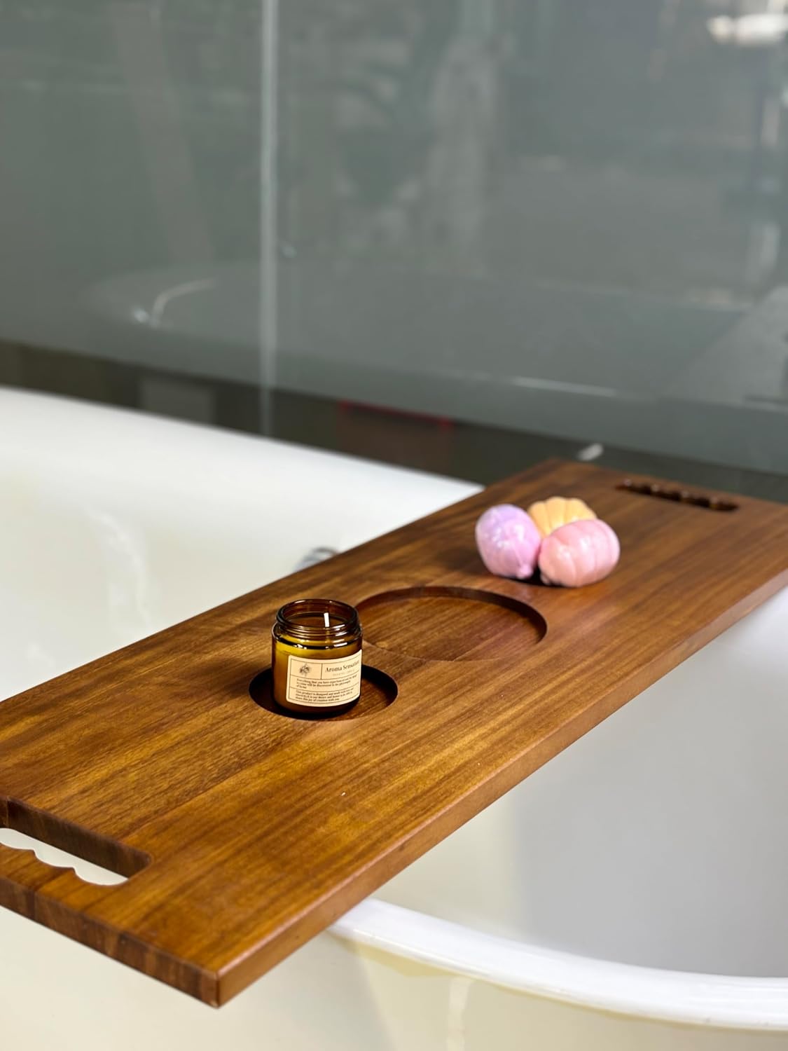 Wood Bathtub Tray with Handles – 35 x 12 Inch Large Luxury Bath Caddy