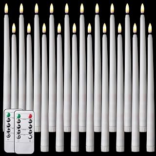 Tuanse 20 Pcs Flickering Flameless Taper Candles Bulk LED Battery Operated Realistic Flame Effect with Remote & Timer Safe No Fire Wax Drip Candles for Wedding Church Home Decor (12.4",White)