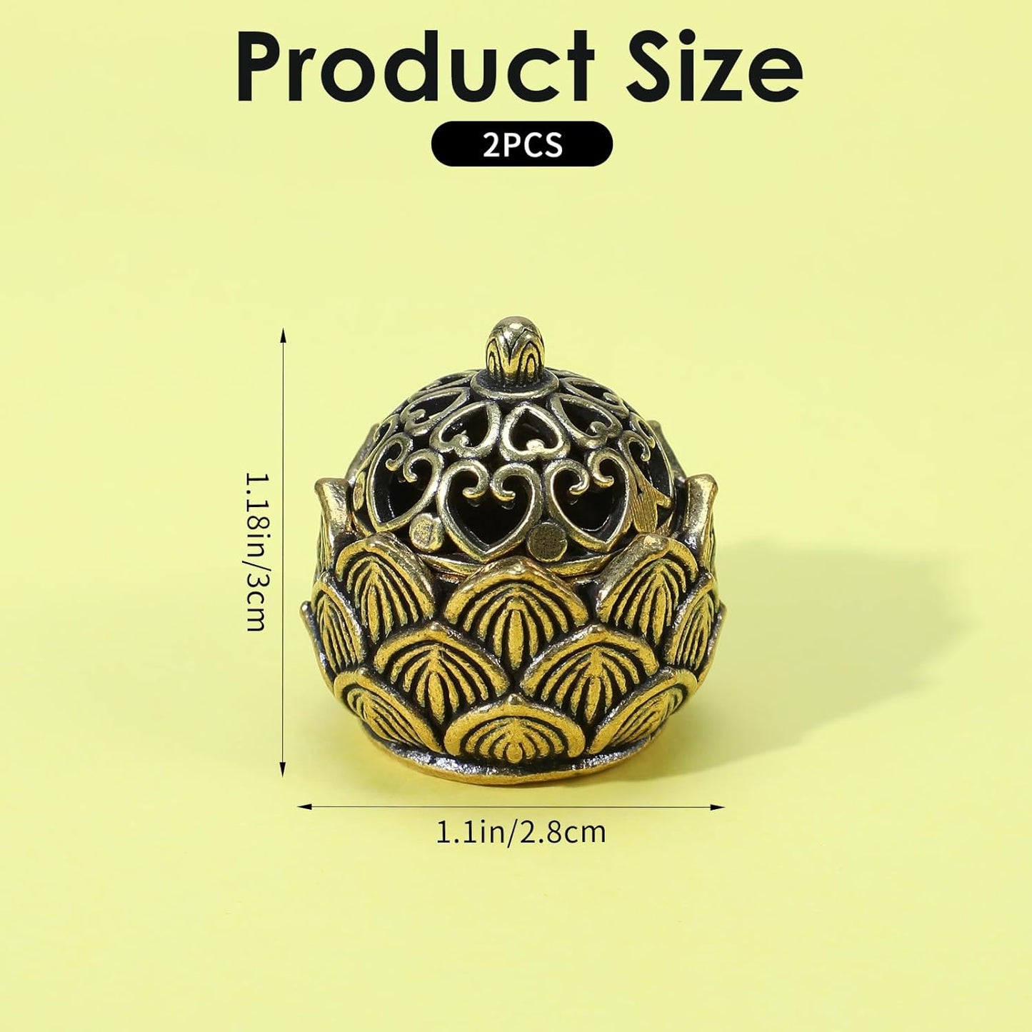 2Pcs Pure Copper Fortune Lotus Incense Holder, Black Brass Cone Incense Burner Holder, Home, Meditation Decor (1.18×1.1")