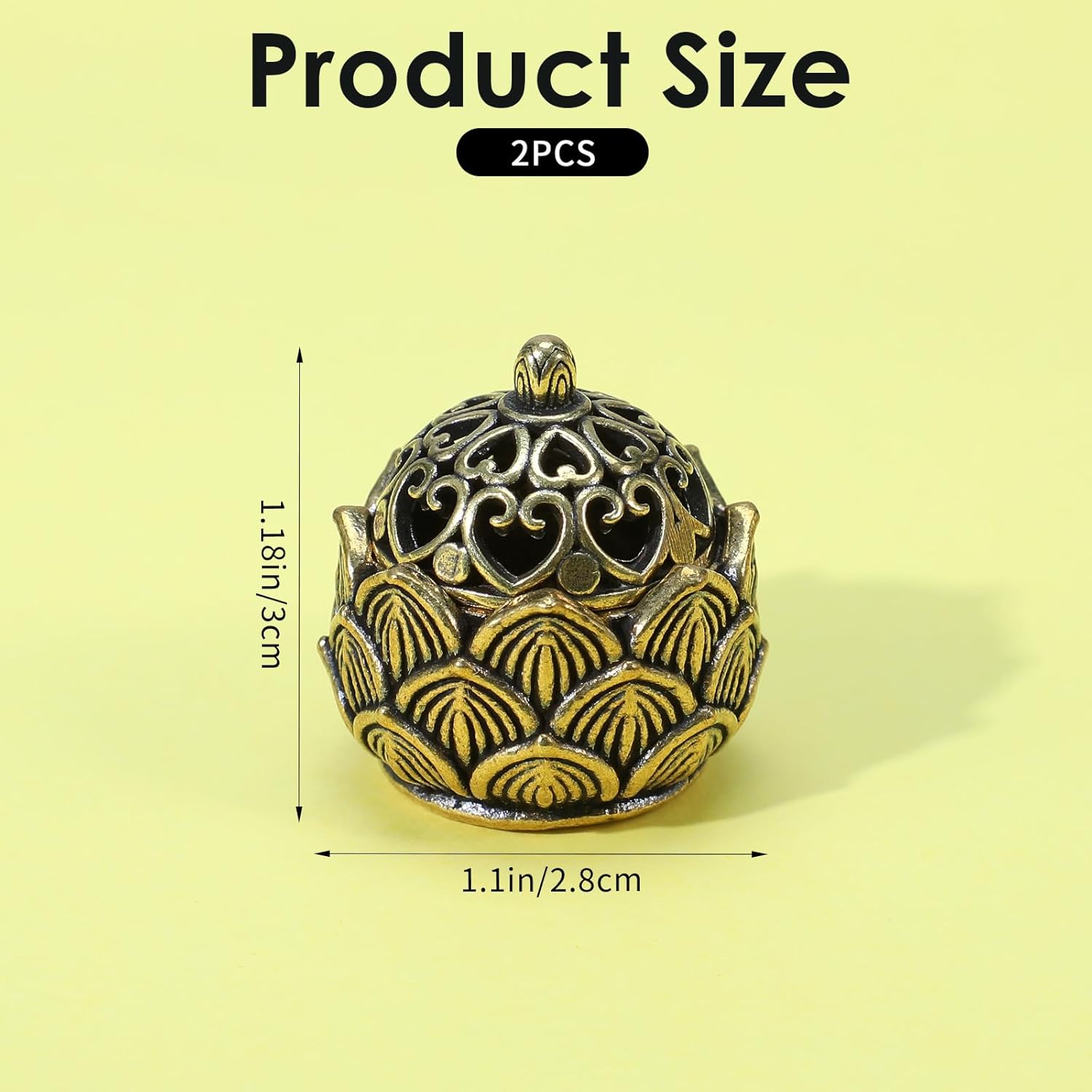 2Pcs Pure Copper Fortune Lotus Incense Holder, Black Brass Cone Incense Burner Holder, Home, Meditation Decor (1.18×1.1")