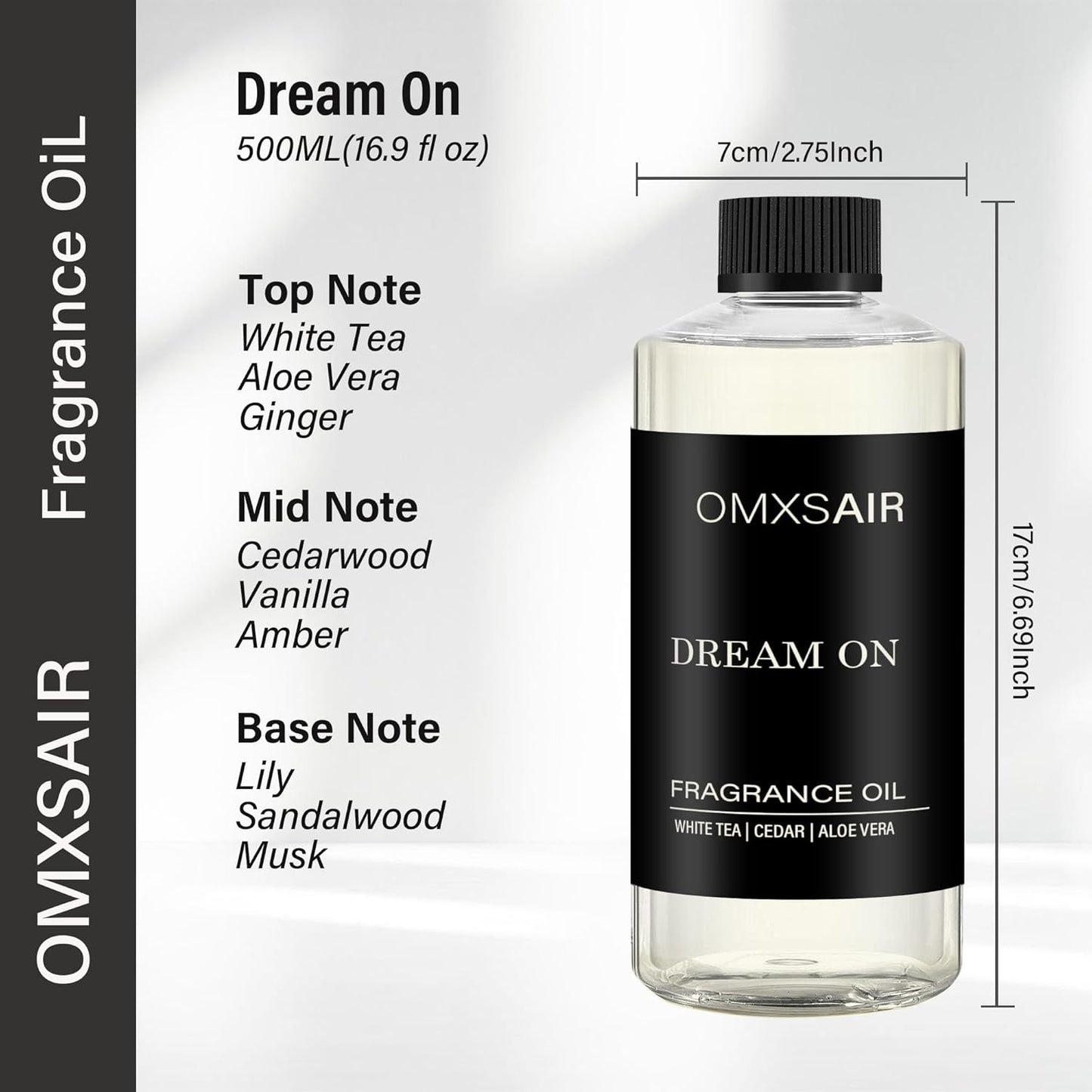 Hotel Diffuser Oil Dream on Long-Lasting Waterless Essential Oil for Large Spaces | White Tea, Vanilla & Cedarwood Blend | Aromatherapy Scented Oil | for Home Office(500ml/16.9FL oz)