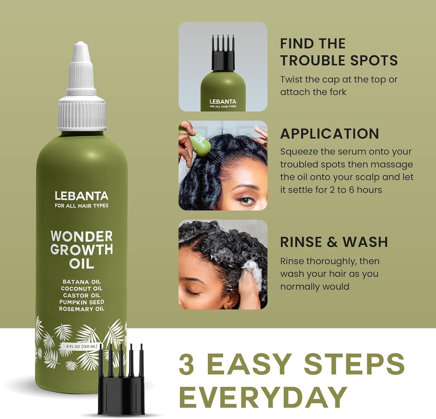 Lebanta Batana Oil For Hair Growth - 100% Pure, Raw & Natural Blend With Organic Castor, Pumpkin Seed, Coconut and Rosemary Oil - Thicker, Stronger Hair Gifts For Men & Women Scalp (1 Pack)