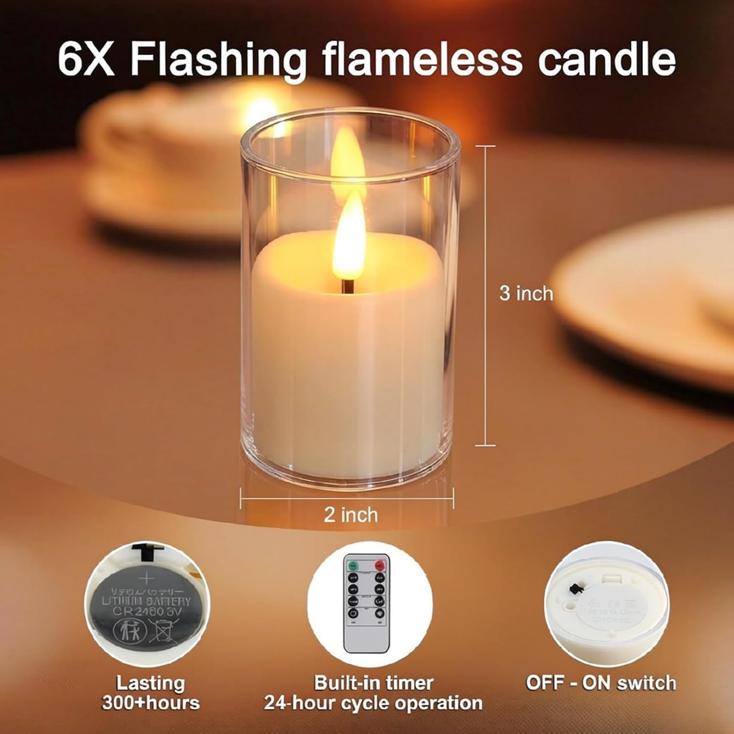 Flickering Flameless Candles, 6 Pack LED Tea Lights Candles with Remote and Timer, 300+ Hours Battery Operated Candles for Votive, 2“x 3” Small Fake Candles for Home Decor Wedding Table Decor