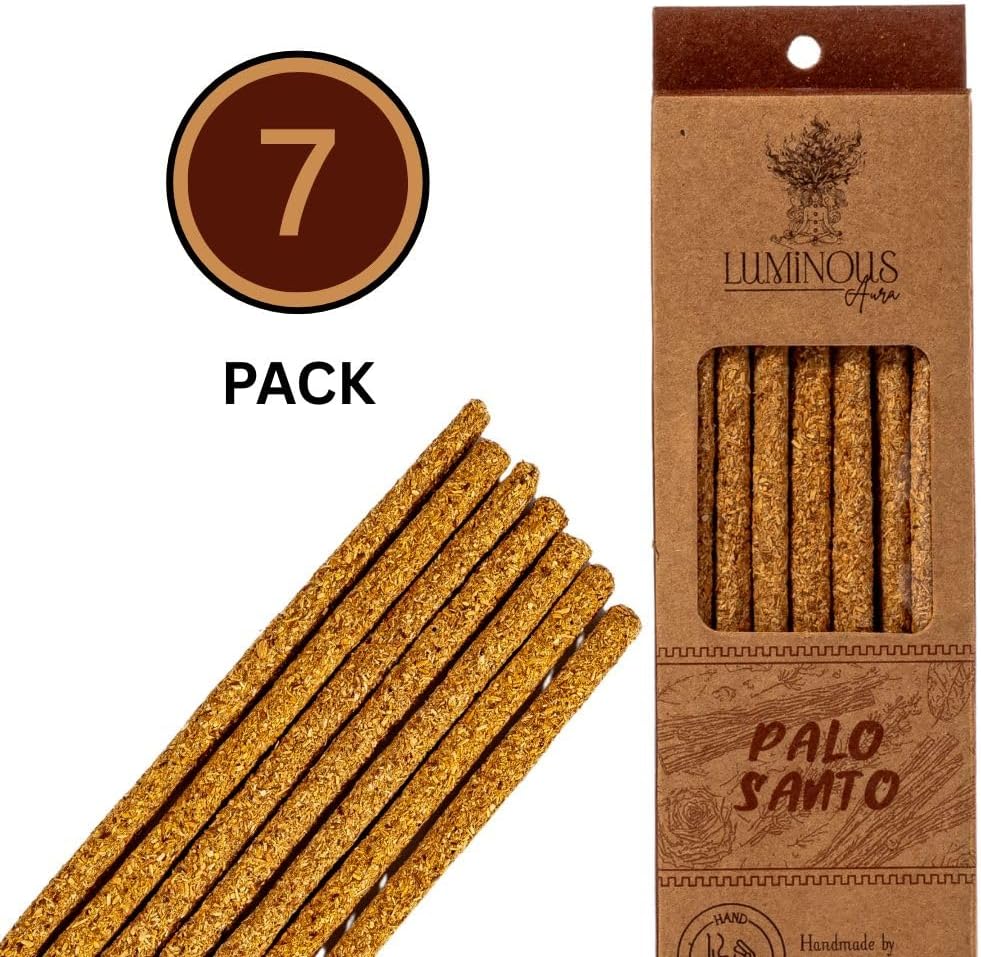 Handmade Palo Santo Incense Sticks by Luminous Aura– 100% Natural & Organic, Ethically Sourced from Peru – 7 Sticks, 8" Each – Non-Toxic, Ideal for Meditation, Relaxation, Smudging & Energy Cleansing