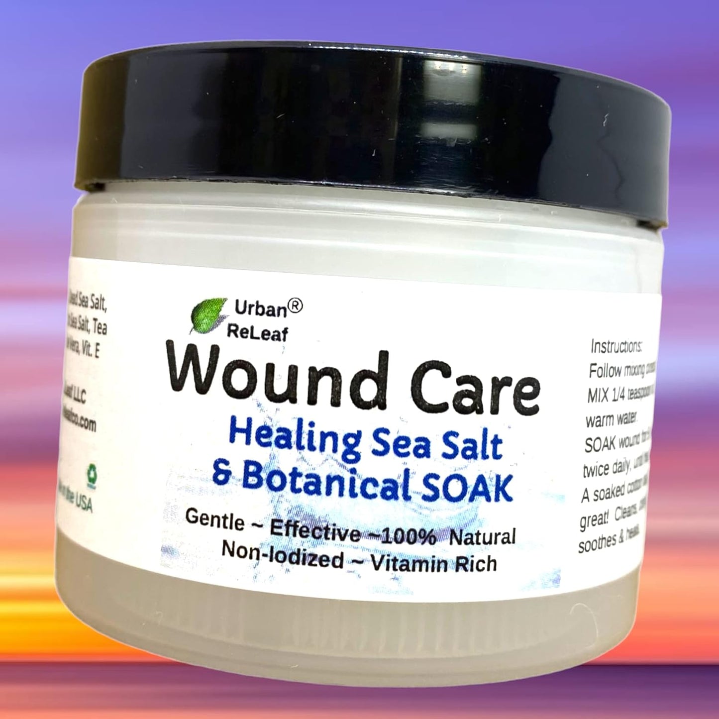 Urban ReLeaf Wound Care ! Soothing Sea Salt & Botanical SOAK ! Clean and Calm Wounds. Gentle, Effective, Non-iodized, 100% Natural. Vitamin Rich