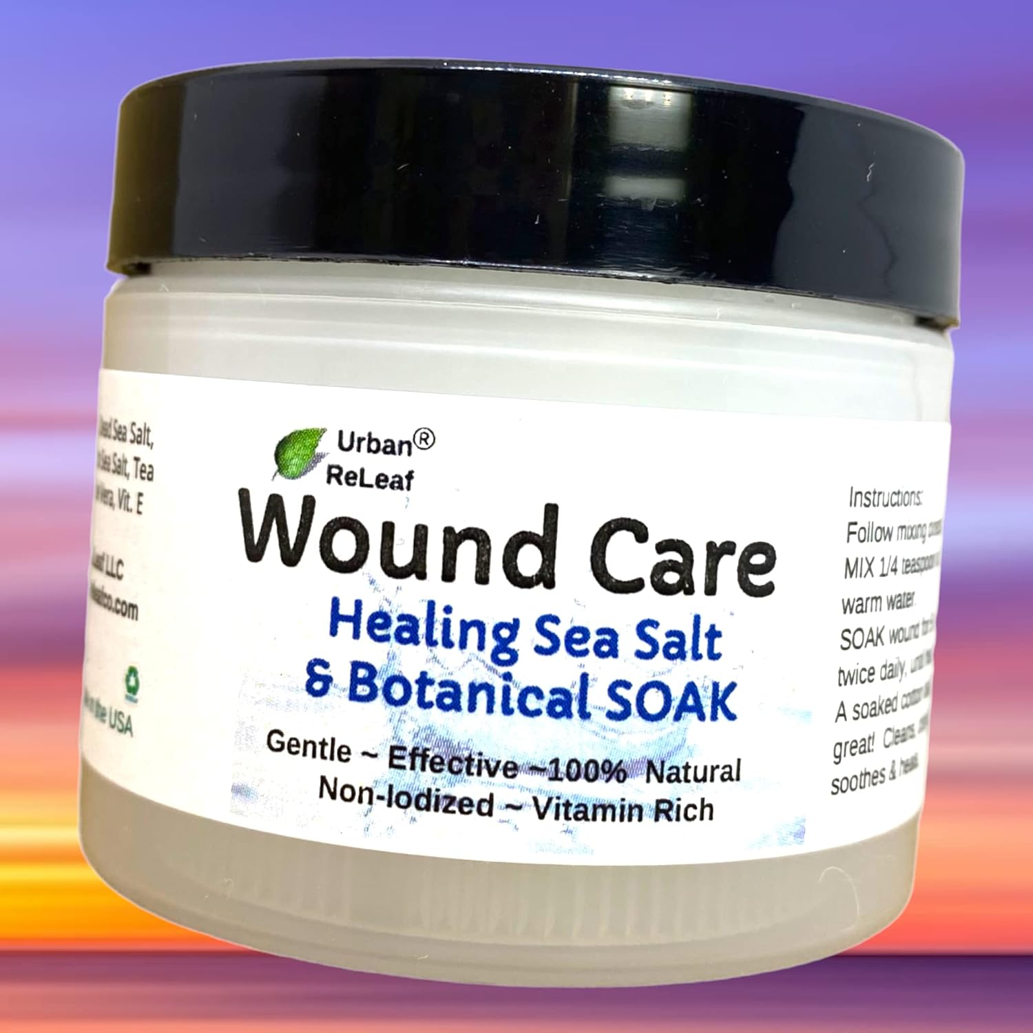 Urban ReLeaf Wound Care ! Soothing Sea Salt & Botanical SOAK ! Clean and Calm Wounds. Gentle, Effective, Non-iodized, 100% Natural. Vitamin Rich