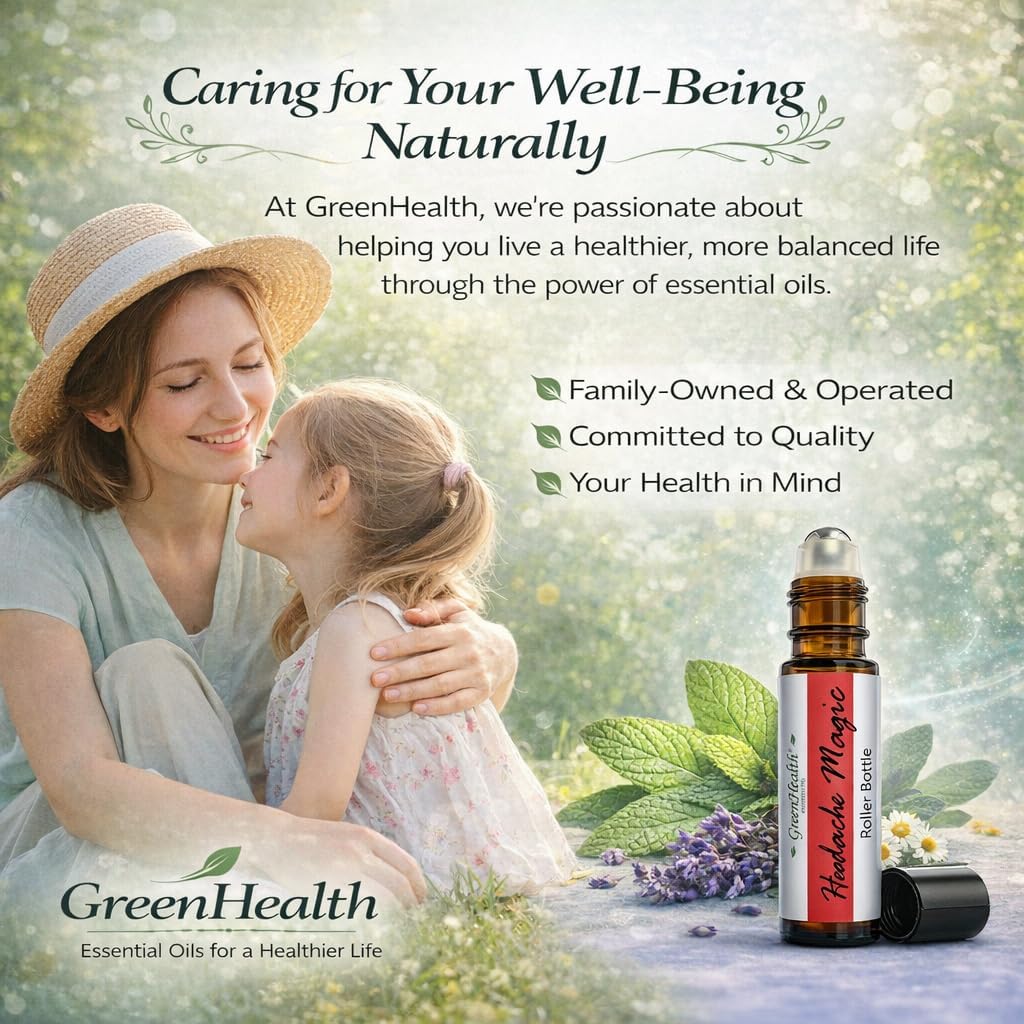 GreenHealth- Pre-Diluted Essential Oil Roll-On - Headache Magic 10 ml Roll On - Ready-to-Use
