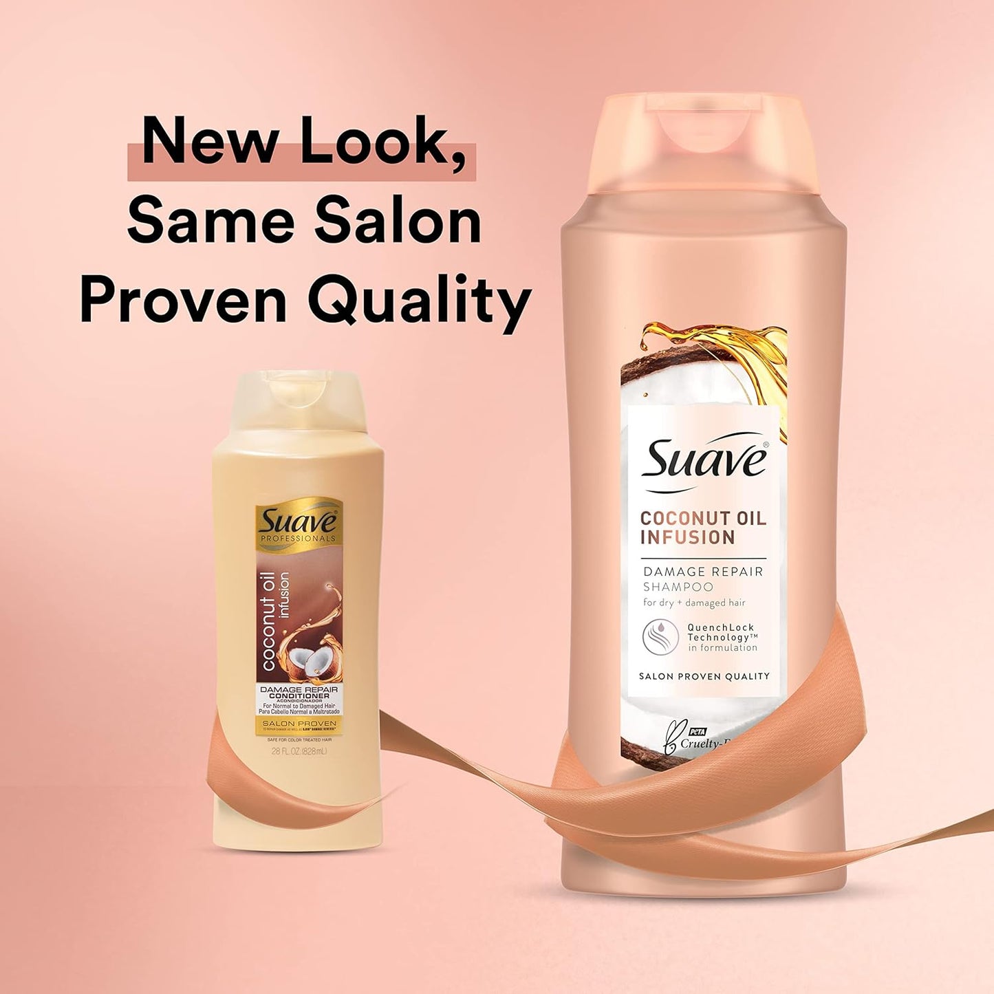 Suave Professionals Damage Repair Shampoo + Conditioner Coconut Oil, 28 Fl Oz (Pack of 4)