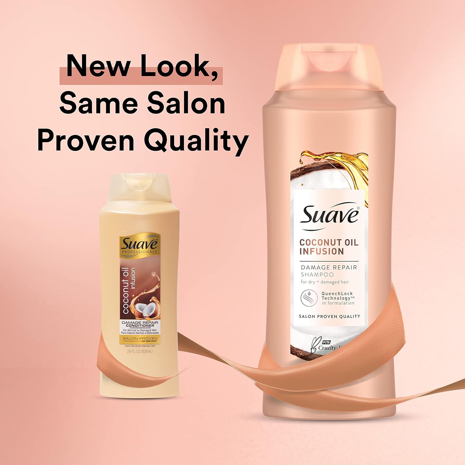Suave Professionals Damage Repair Shampoo + Conditioner Coconut Oil, 28 Fl Oz (Pack of 4)