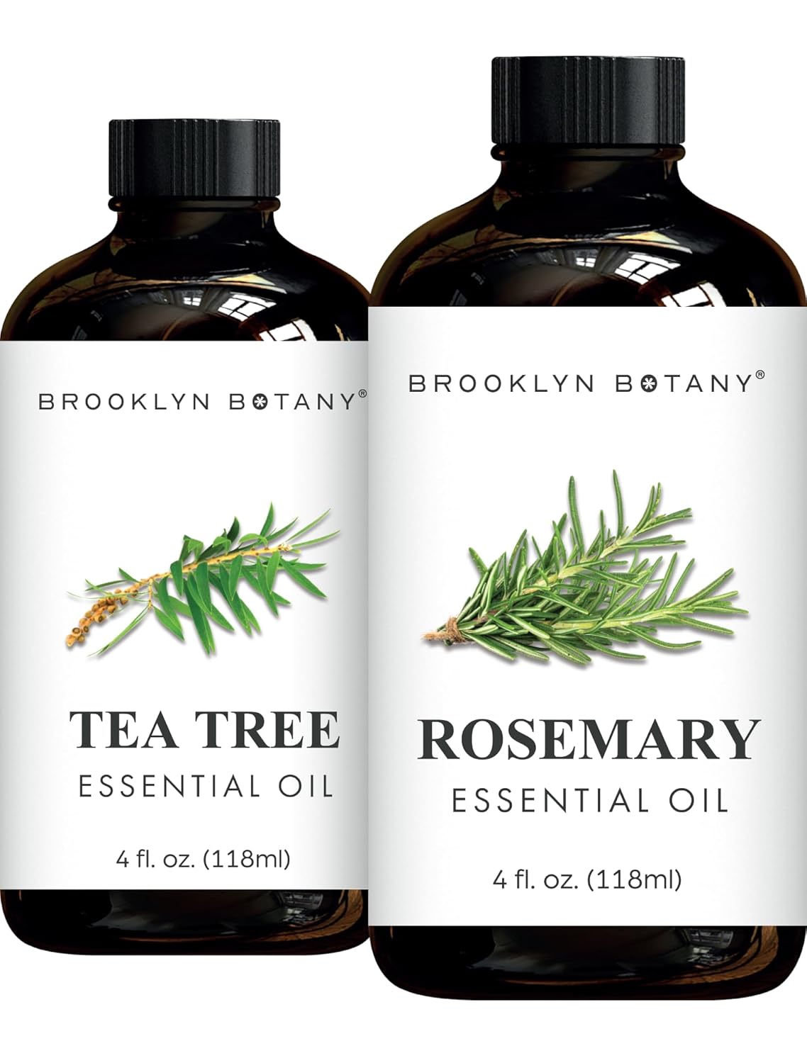 Brooklyn Botany Tea Tree & Rosemary Essential Oils – 4 Fl Oz (Pack of 2) – 100% Pure & Natural – Clarifying & Herbal Aromatherapy Blend