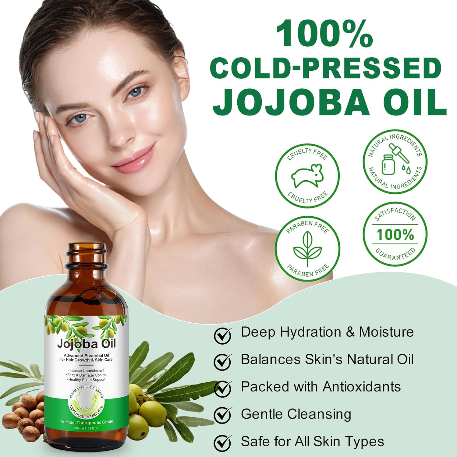 Non-Greasy Jojoba Oil – Lightweight Summer Face Oil, Perfect for Facial Tools, Helps Skin Look Smooth & Balanced – Fast Absorbing |Base Carrier Oil-2.0 Fl Oz