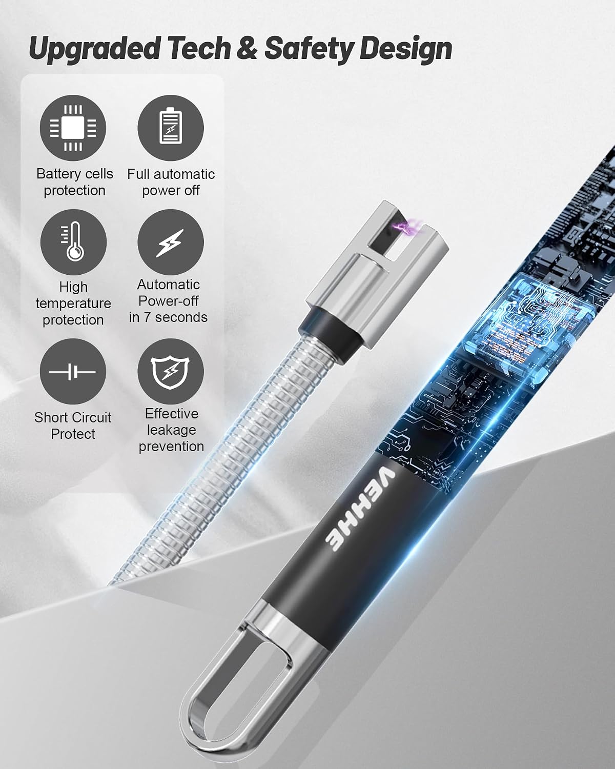 VEHHE Candle Lighter, Electric Rechargeable Arc Lighter with LED Battery Display Long Flexible Neck USB Lighters for Light Candles Gas Stoves Camping Barbecue