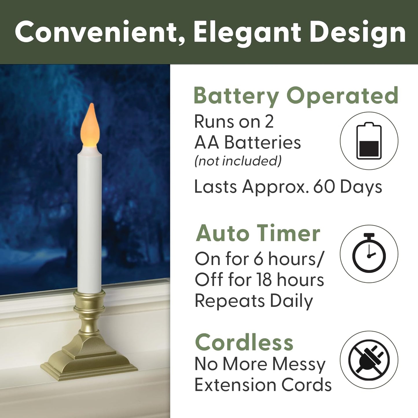 612 Vermont Battery Operated LED Window Candles with Flickering Amber Flame, Automatic Timer, 9.75 Inches Tall, VT-1206P (Pack of 4, Pewter)