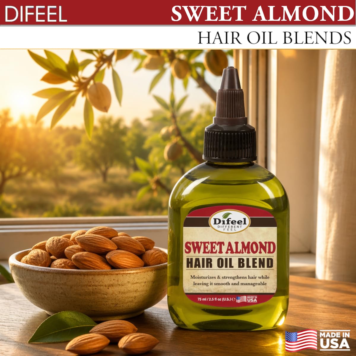 Difeel Sweet Almond Hair Oil Blend - Travel Size 2.5 ounce