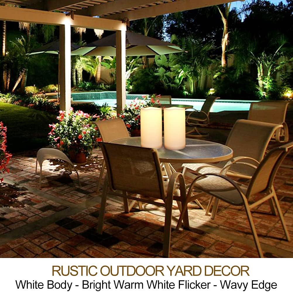 Pack of 2 Large Outdoor LED Pillar Candles 4x8 White with Timer and Remote – IP65 Waterproof Battery Operated LED Pillar Candles - Flickering Flameless Pillar Candles Unscented for Outside