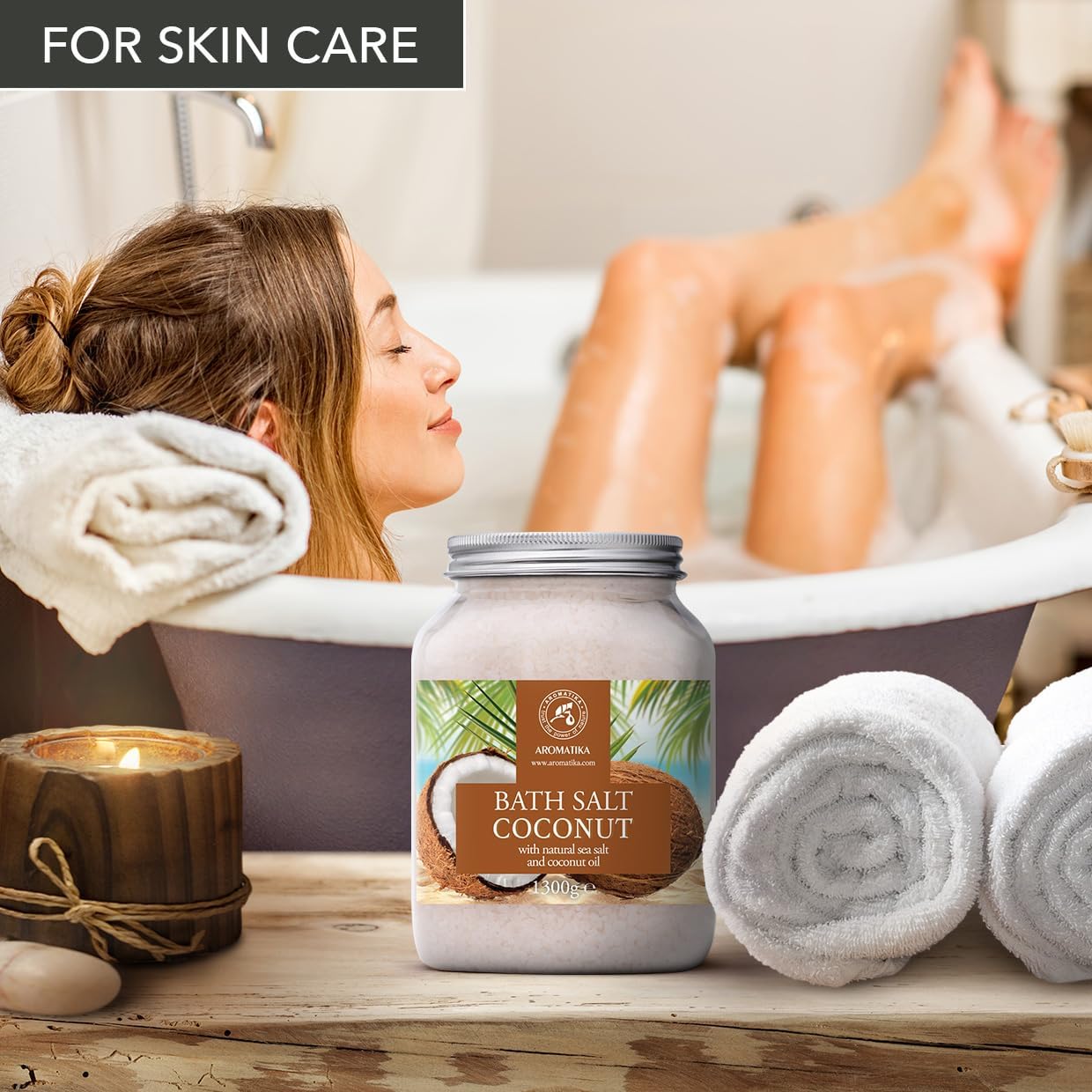 Bath Sea Salt Coconut 46 Oz (1300g) - Coconut Oil for Bath Soak - Natural Sea Salt - Body Care - Beauty - Wellness - Relaxation - Aromatherapy Bath Salts - Exotic Scent