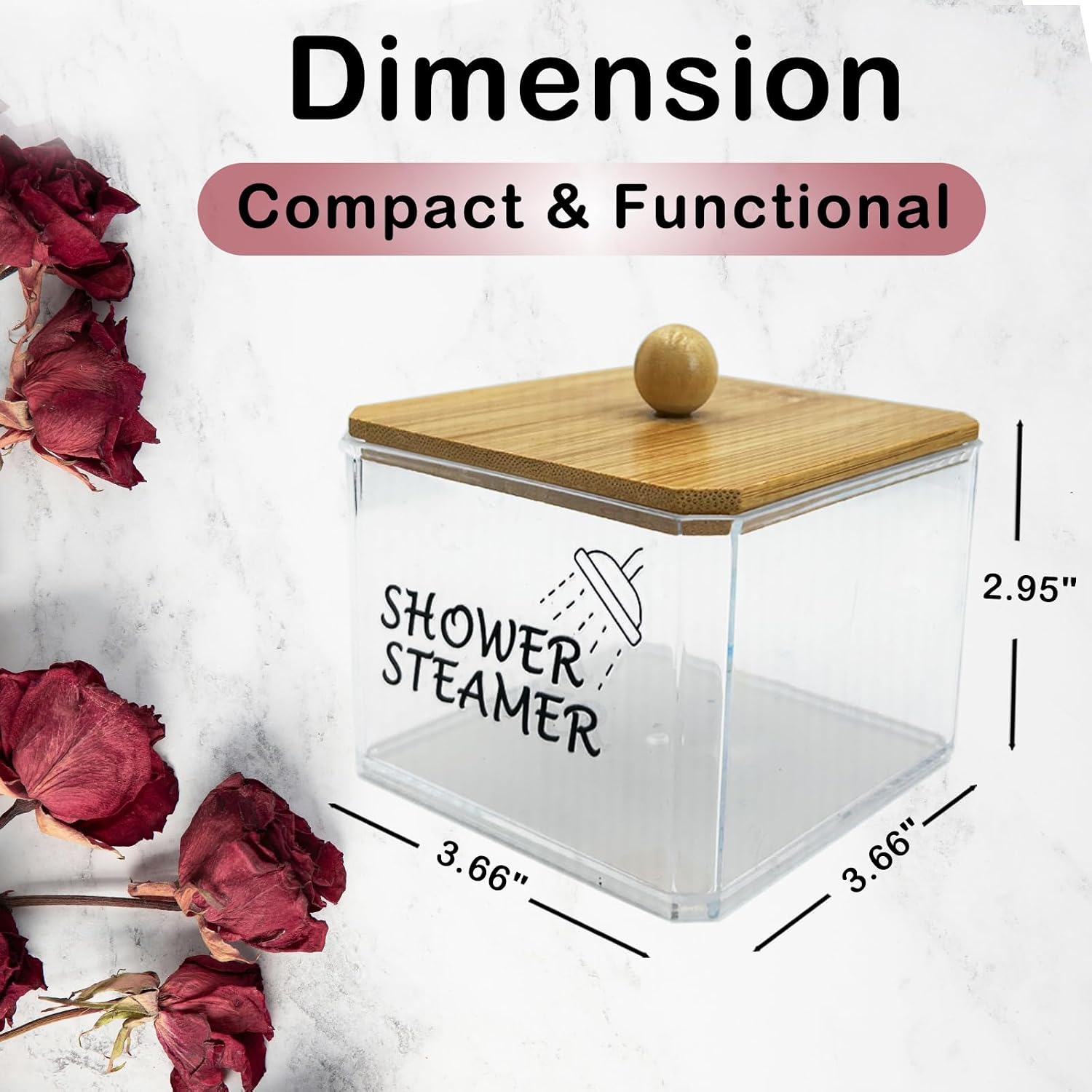 Shower Steamers Organizer, Hold up to 8 Pieces, Plastic Shower Tablets Container with Wood Lid, Clear Storage Container for Shower Steamers, Transparent Holder Bathroom Counter