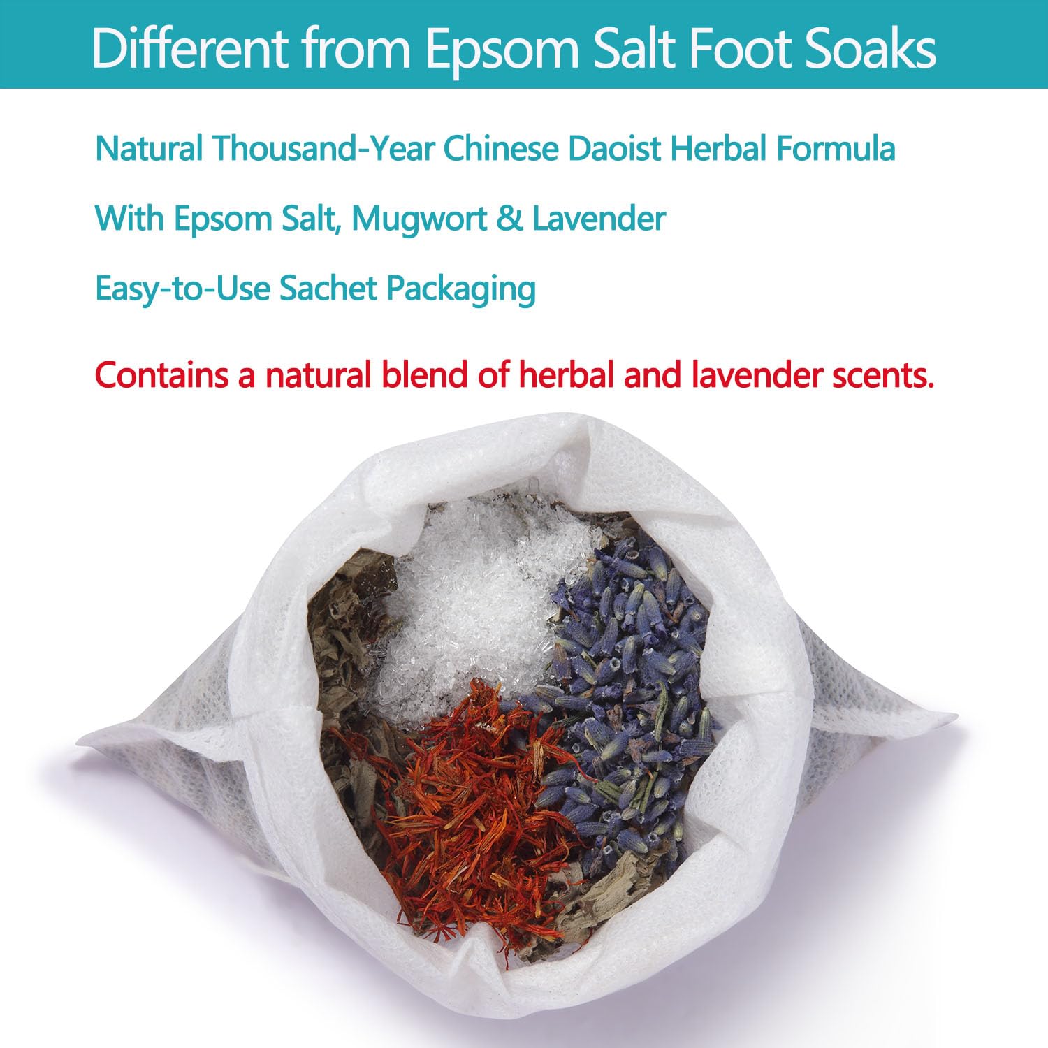 FASPLENDOR Epsom Salt Foot Soak Sachets with Lavender and Mugwort | 10 sachets; herbal blend; warm foot bath; home pedicure; daily foot care; relaxing self-care