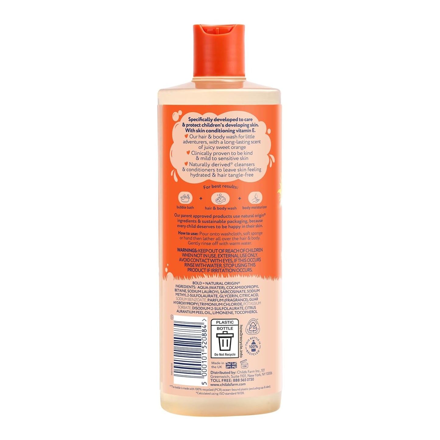 Childs Farm, Kids Hair & Body Wash for Dry, Sensitive Skin, Organic Sweet Orange, Gently Cleanses, Vegan, Cruelty-Free, 16.9 fl oz