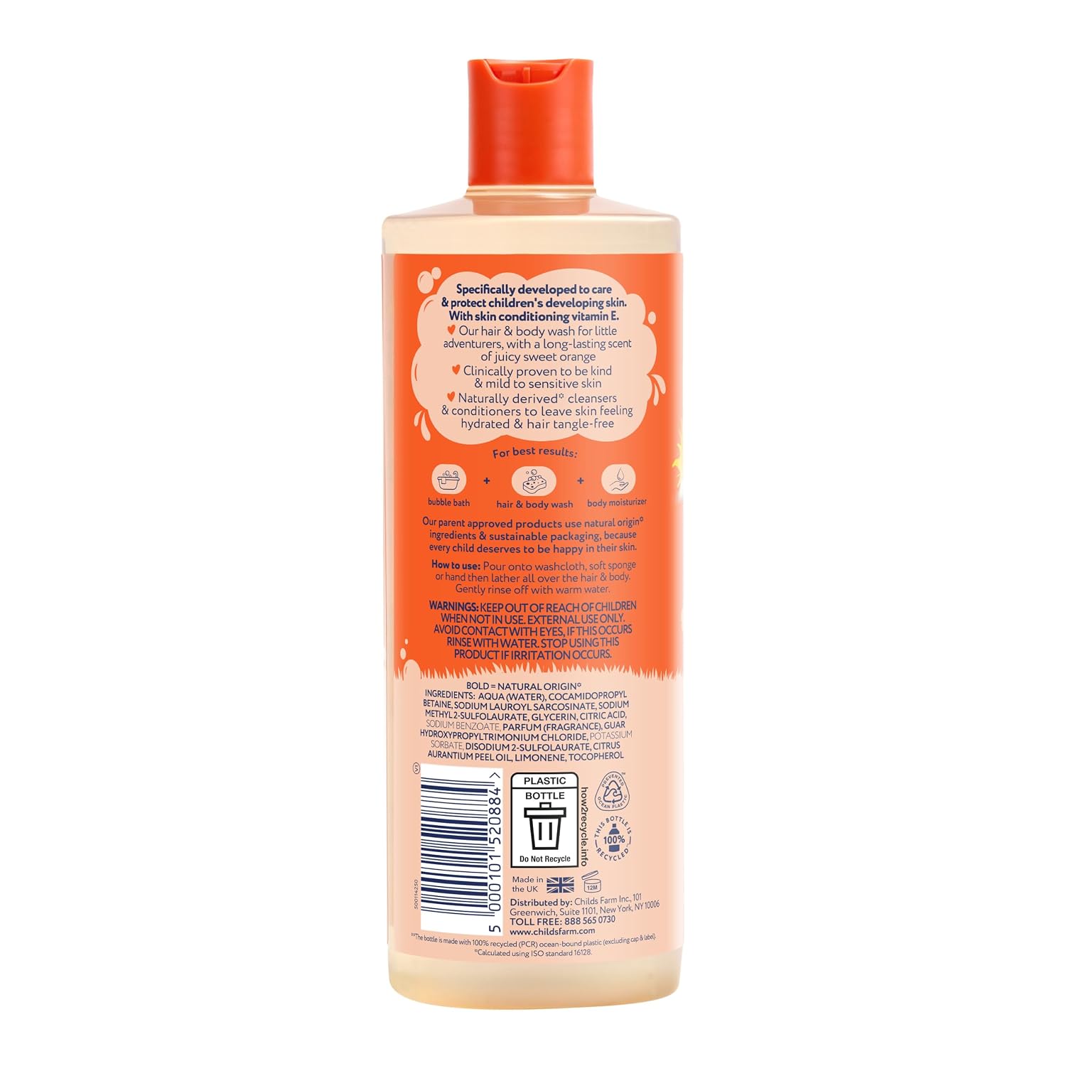 Childs Farm, Kids Hair & Body Wash for Dry, Sensitive Skin, Organic Sweet Orange, Gently Cleanses, Vegan, Cruelty-Free, 16.9 fl oz