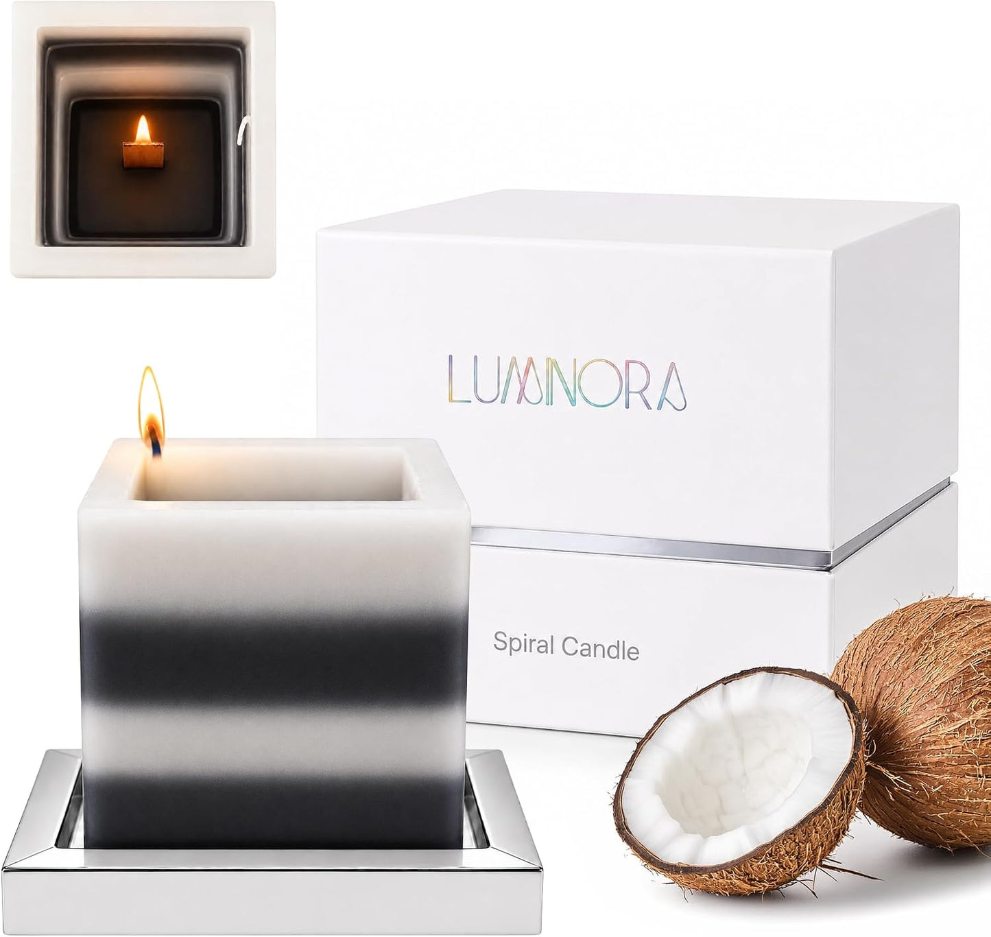 Spiral Candle - Unique Scented Soy Wax Candle with Spiral Burning Design, Handcrafted Gift Ready Decorative Candle for Home Decor, Gift & Cozy Room Ambiance (Coconut Agarwood) - LUMINORA