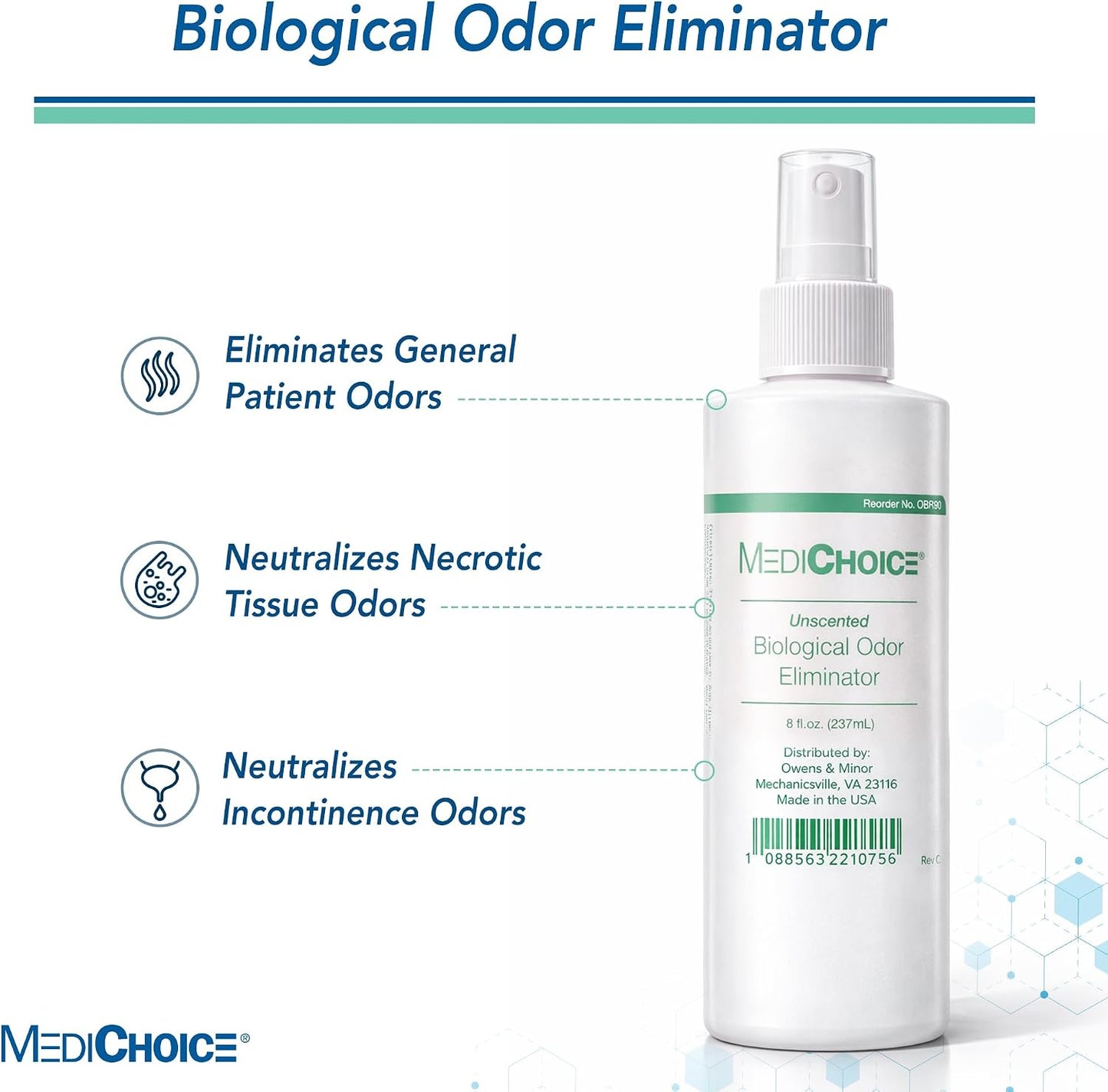 MediChoice Biological Odor Eliminator, Unscented, Pump Spray, 8 Oz, 1314OE8121 (Each of 1)