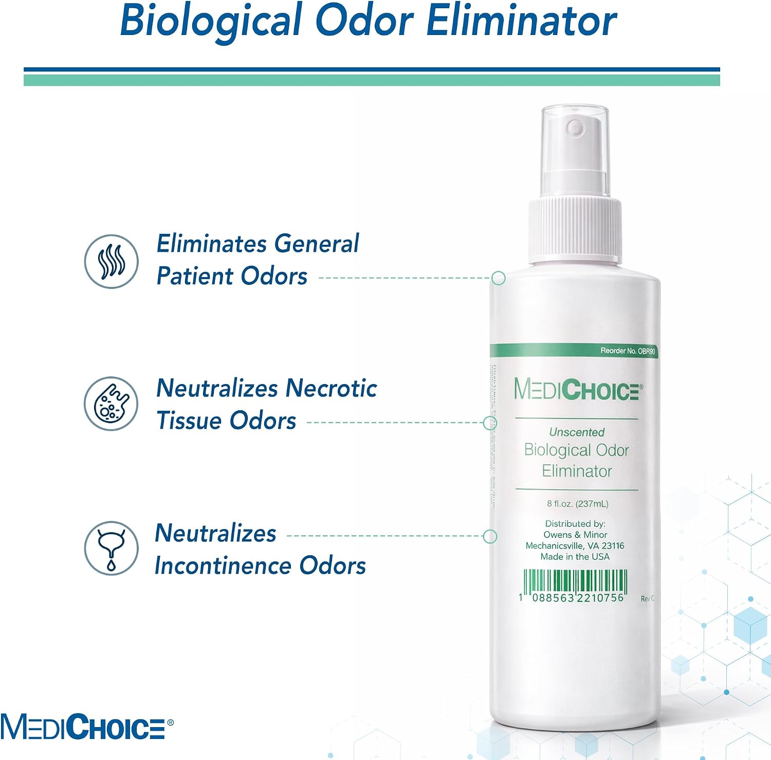 MediChoice Biological Odor Eliminator, Unscented, Pump Spray, 8 Oz, 1314OE8121 (Each of 1)