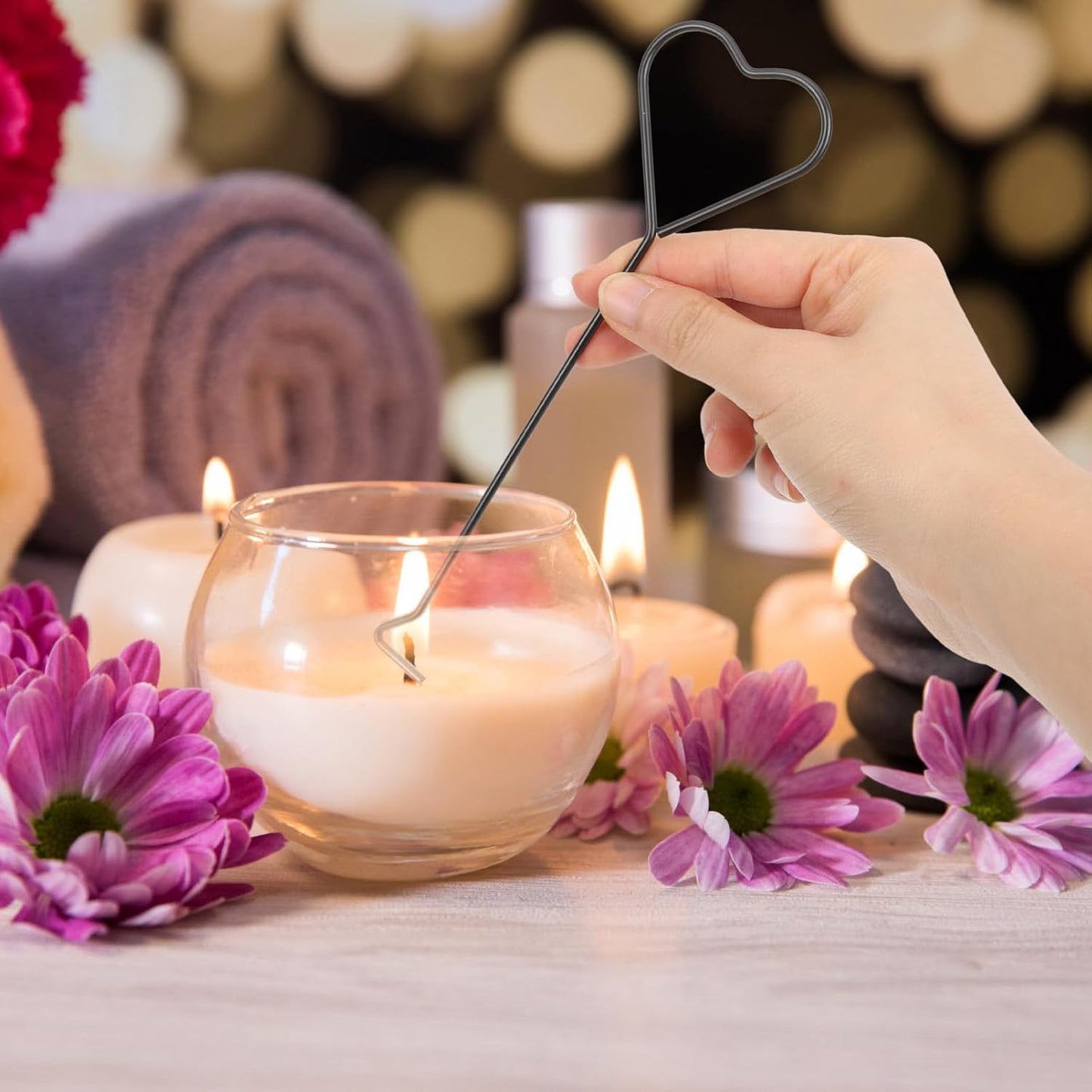 Hemoton 4Pcs Heart Design Candle Wick Dippers Stainless Steel Candle Wick Placement Tool Extinguishing Hooks Safe Accessories Set for Home