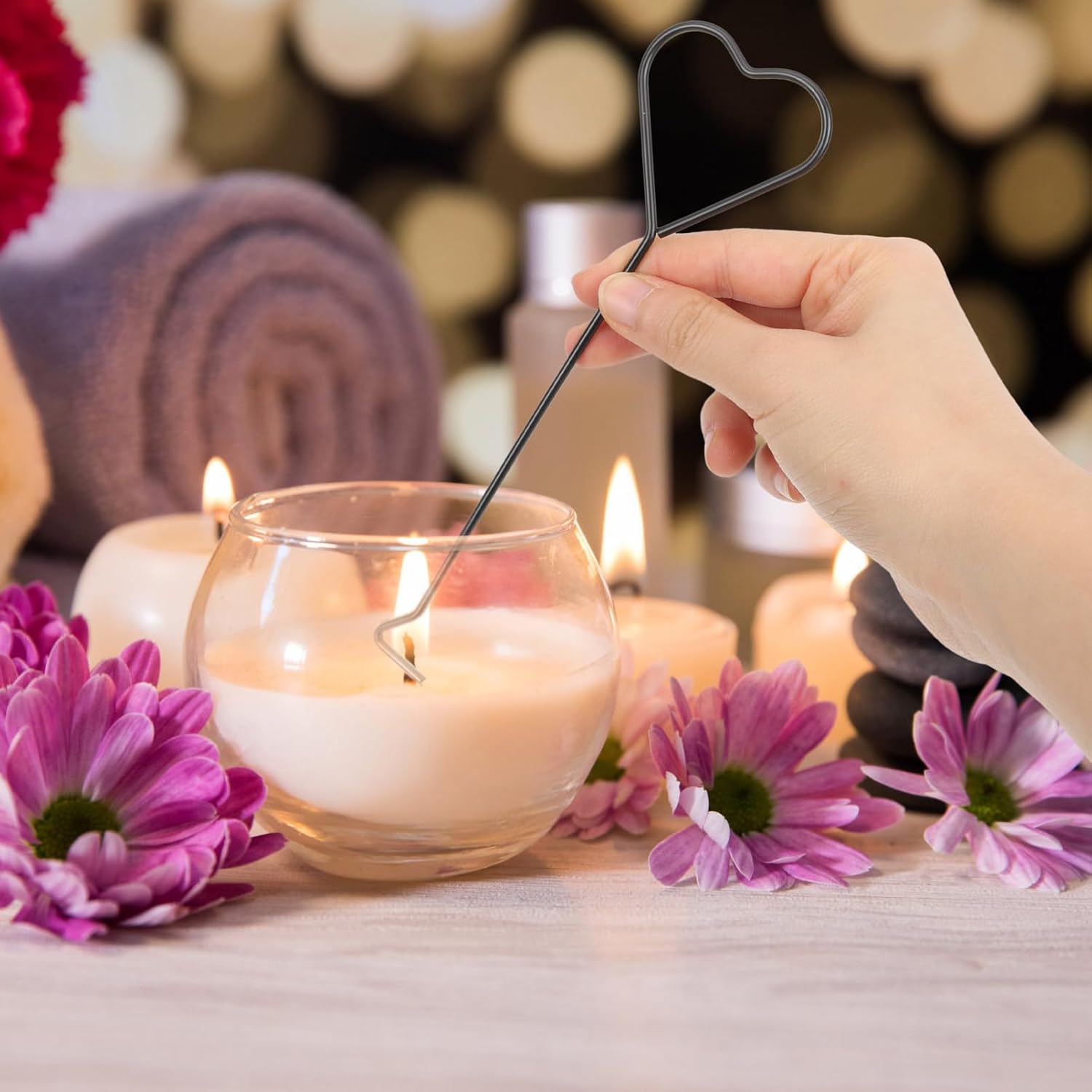 Hemoton 4Pcs Heart Design Candle Wick Dippers Stainless Steel Candle Wick Placement Tool Extinguishing Hooks Safe Accessories Set for Home