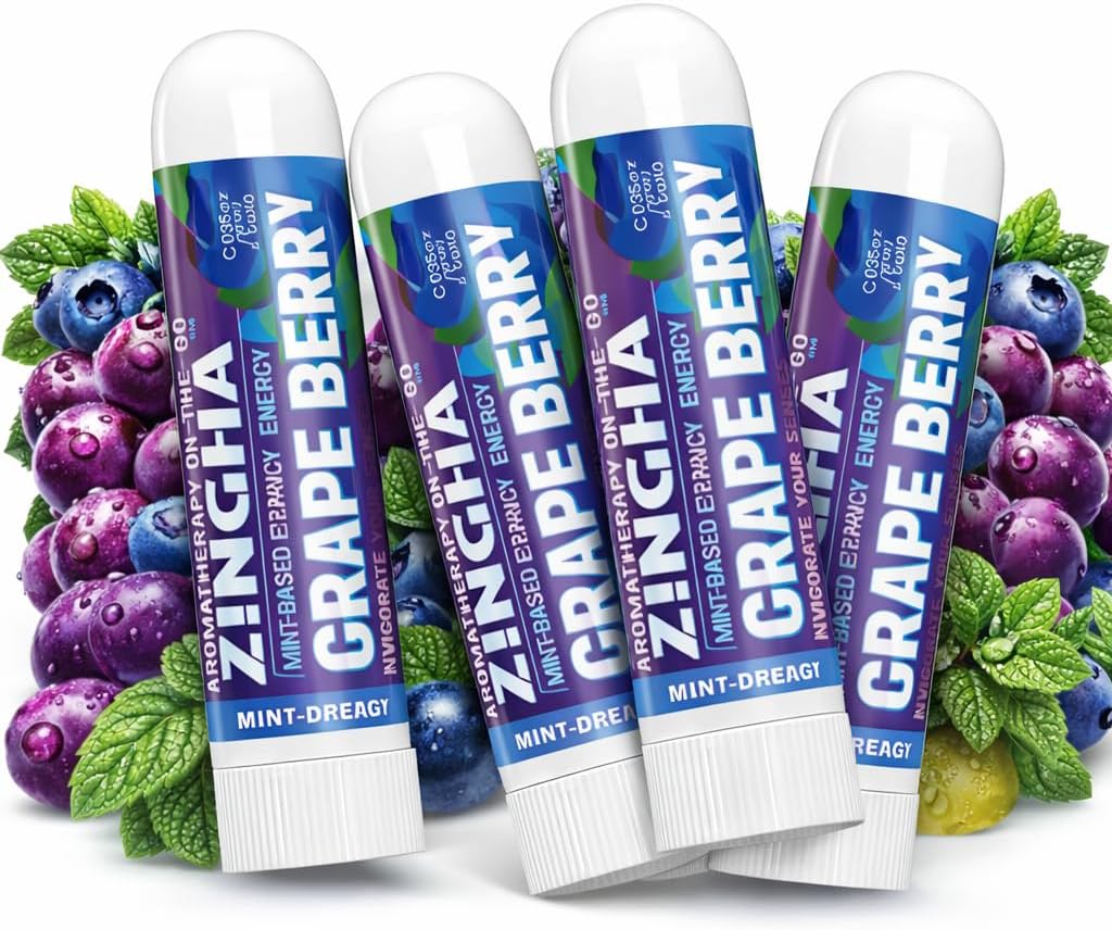 Z!NGHA Natural Aromatherapy Nasal Stick Boost Focus & Enhance Breathing | Portable Sinus Relief & Relaxation Nasal Inhaler Stick | Essential Oil Blend for Stress and Congestion (Grape Berry)