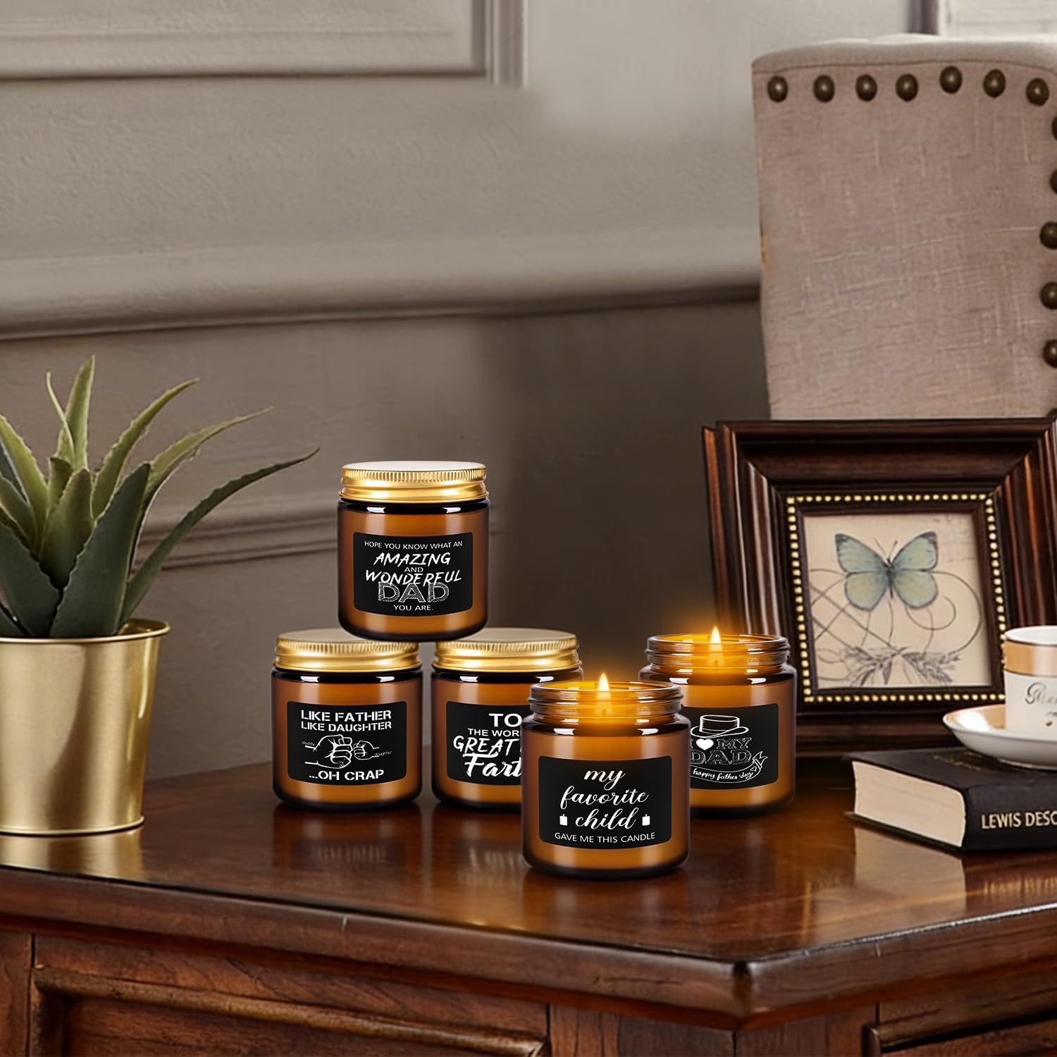 12-Pack Amber Jar Father's Day,Scented Candles, Gift for Dad 3.5oz, Natural Soy Wax and Premium Essential Oils. Ideal for Study Home & Office Aromatherapy.