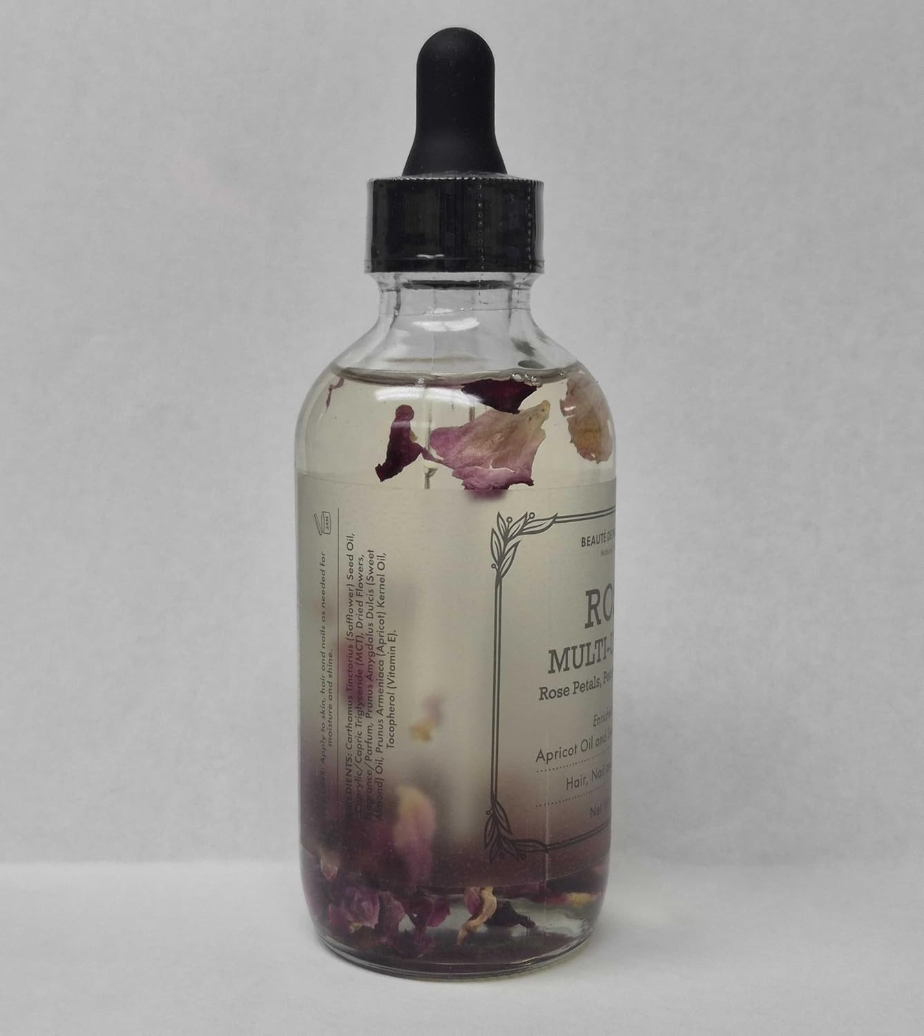 BEAUTE DE PROVENCE Multi-Use Oil for Face, Body and Hair - Organic Blend of Apricot, Vitamin E and Sweet Almond Oil Moisturizer for Dry Skin, Rose Petals, Bergamot Essential Oil - 4 Fl Oz