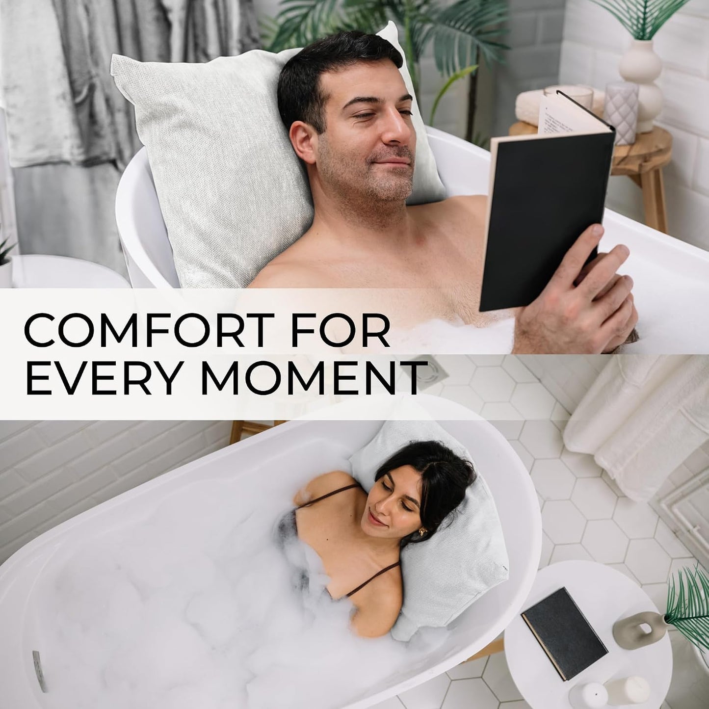 Luxury Bath Pillow for Tub - Thick and Comfortable Bathtub Pillow Support for Head and Neck and Back - Washable Quick-Drying Bath Pillows - Bath Cushion for Home Spa - Fits Any Bathtub - White