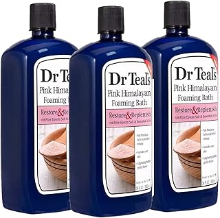 Dr Teal's Pink Himalayan Salt Foam Bath Gift Set (3 Pack, 34oz Ea.) - Essential Bergamot & Sweet Orange Oils Blended with Pure Epsom Salt Soothes The Senses & Provides Relief from Stress