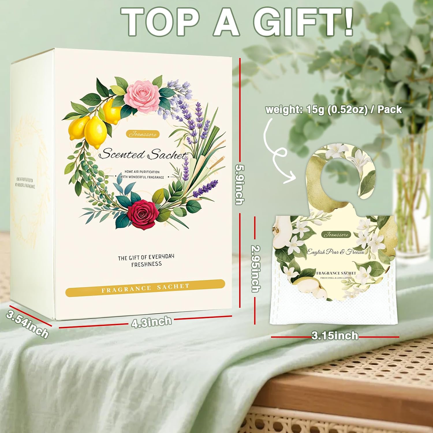 15 Packs Scented Sachets Bag for Drawers and Closets, Home Fragrance Sachet, Long-Lasting Hanging Closet Deodorizer Smell Goods for House (English Pear & Freesia)