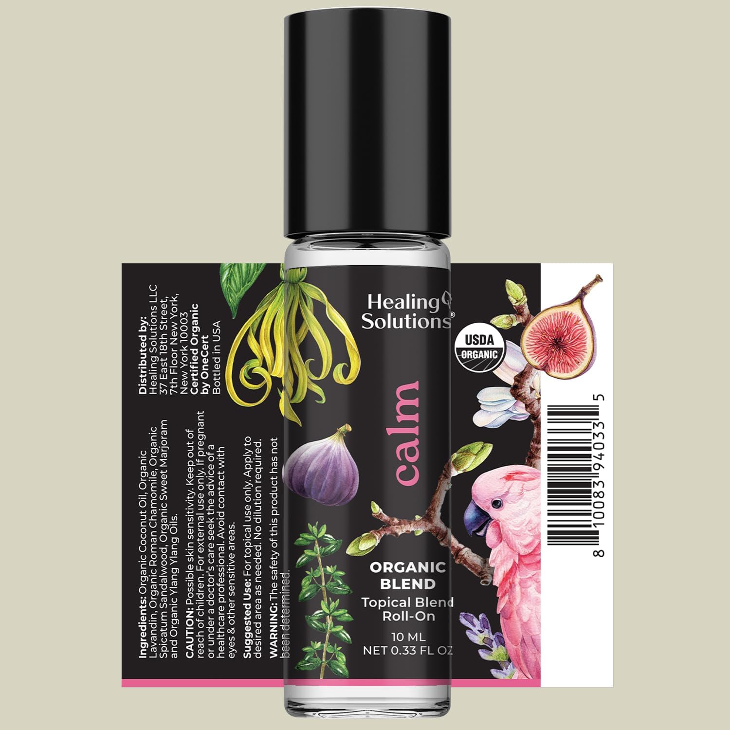 Healing Solutions - Organic Calm Blend Essential Oil Roll On USDA Certified Perfume, Sleep, Massage, Aromatherapy - 10ml