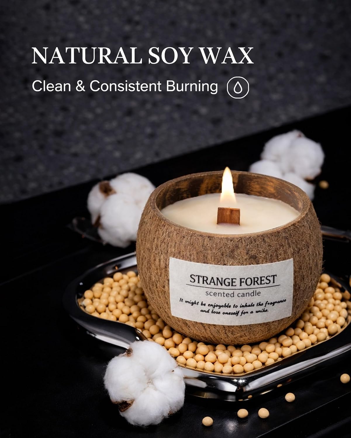 Gardenia Bloom Coconut Shell Scented Candle, Natural Soy Wax Wooden Wick Candle, Handmade Non Toxic Aromatherapy Candle Gifts for Women, 50 Hour Long Lasting Decorative Candles for Home Scented