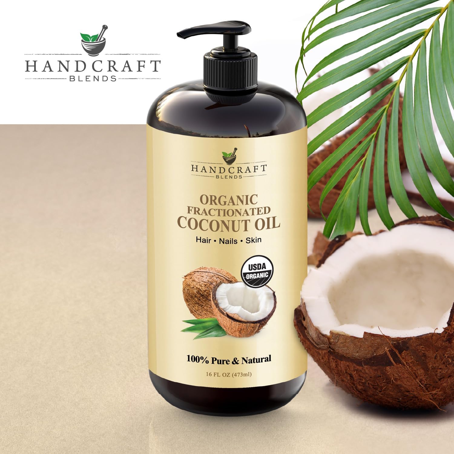 Handcraft Blends Organic Fractionated Coconut Oil | 100% Pure and Natural | Bath & Body Oil | Premium Grade Carrier Oil | Skin | Hair | Body | Massage | Hexane-Free | 16 Fl Oz