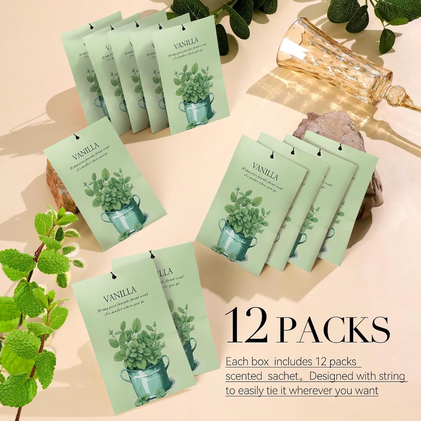 Vanilla Scented Sachet Bags - 12 Pack Drawer & Closet Freshener, Long Lasting Odor Eliminator for Wardrobes, Cars & Storage, Home Fragrance Air Freshener Sachets