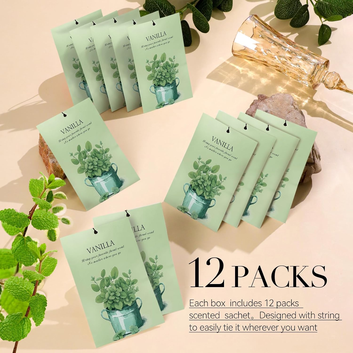 Vanilla Scented Sachet Bags - 12 Pack Drawer & Closet Freshener, Long Lasting Odor Eliminator for Wardrobes, Cars & Storage, Home Fragrance Air Freshener Sachets