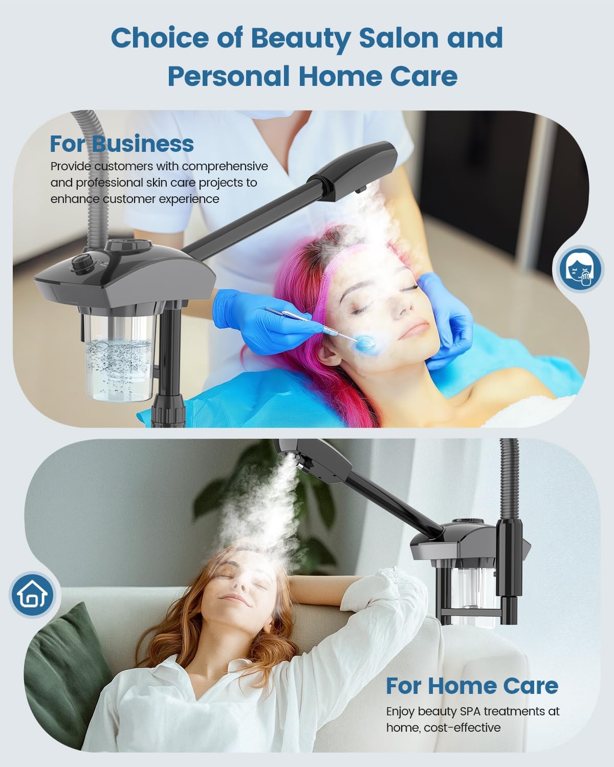 Facial Steamer & 5X Magnifying Lamp Combo, Professional Esthetician Equipment: Adjustable Nano Mist, Deep Pore Cleansing, Blackhead Remover, Acne Treatment Ozone Steamer (JY-201B)