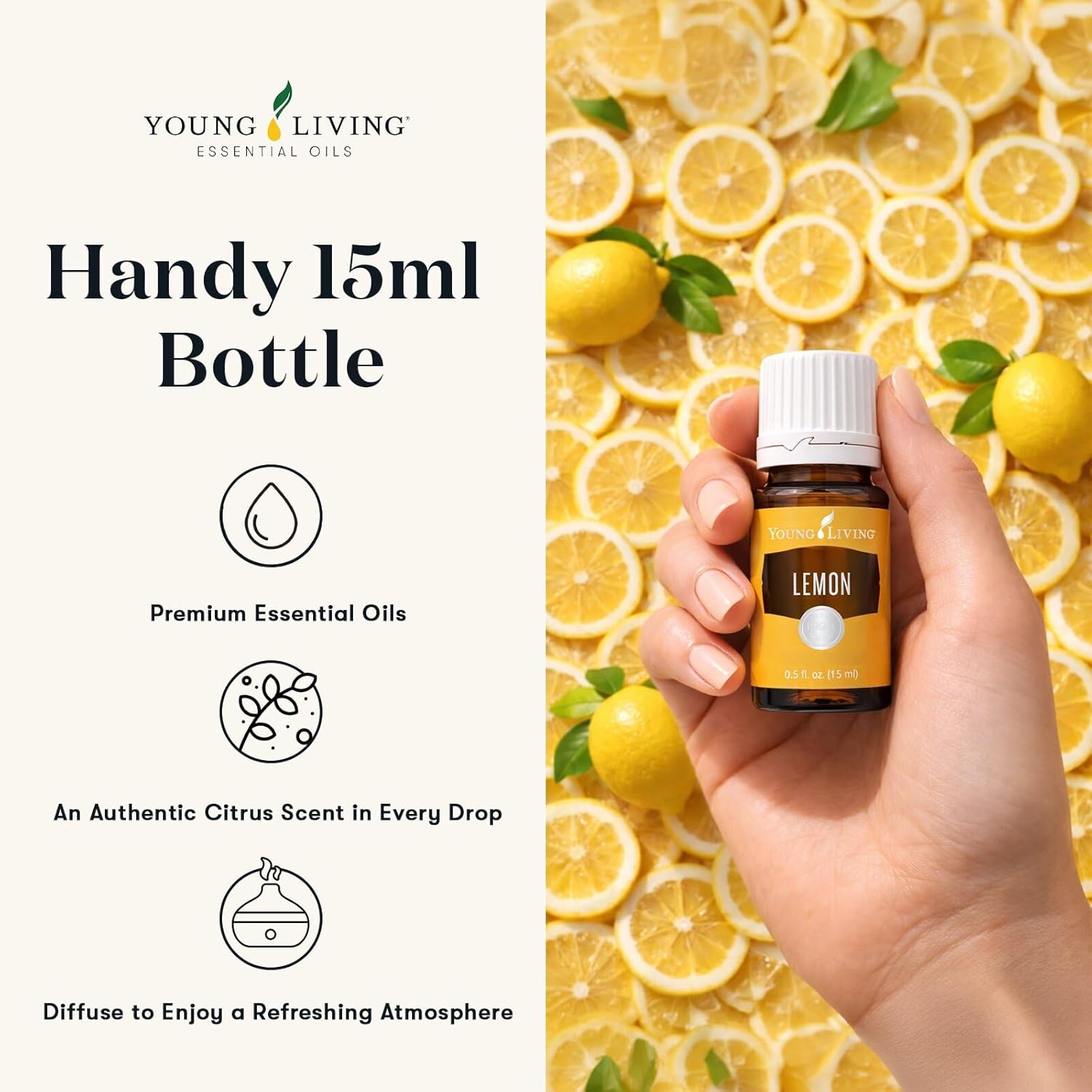 Young Living Lemon Essential Oil | 15 ml | Premium Citrus Oil for Skin Care, Aromatherapy Diffusion & Household Use | Fresh, Zesty Citrus Scent for Authentic Fragrance