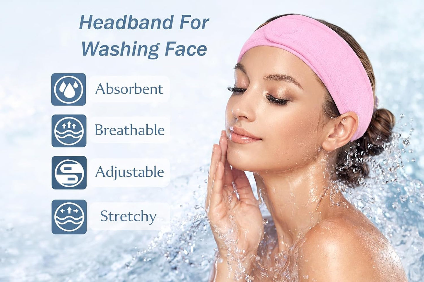3Pcs Facial Spa Headband Set for Women – Adjustable, Non-Slip Terry Cloth Headband for Face Washing, Make-up Application and Showering – Soft and Stretchable Hair Wrap