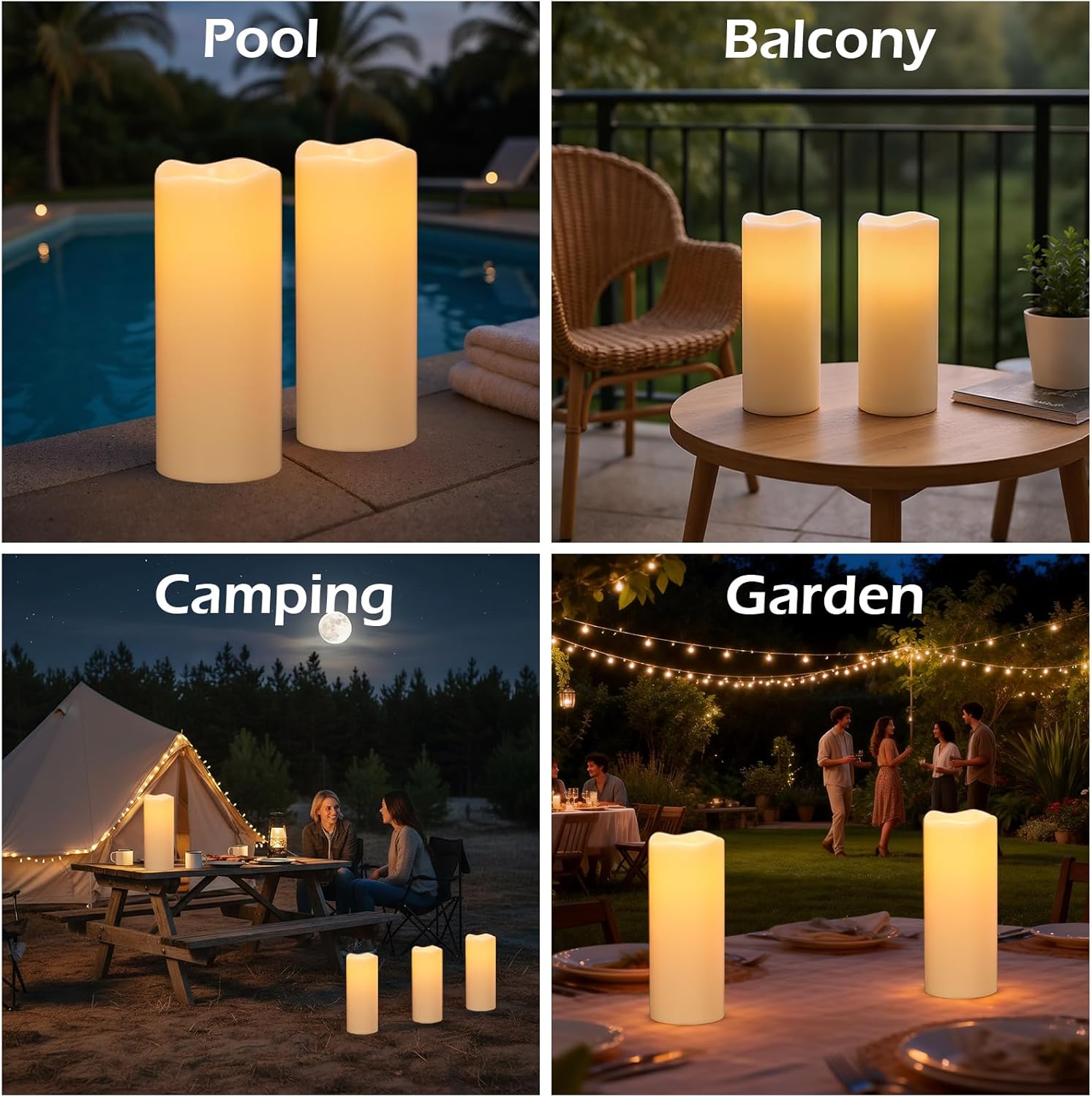 GenSwin Outdoor Candles with Timer Waterproof, Large Pillar Battery Operated Candles with Remote Timer, 12" x 5" LED Flameless Candle for Indoor Outdoor Lanterns Patio, IP65 Waterproof (Set of 2)