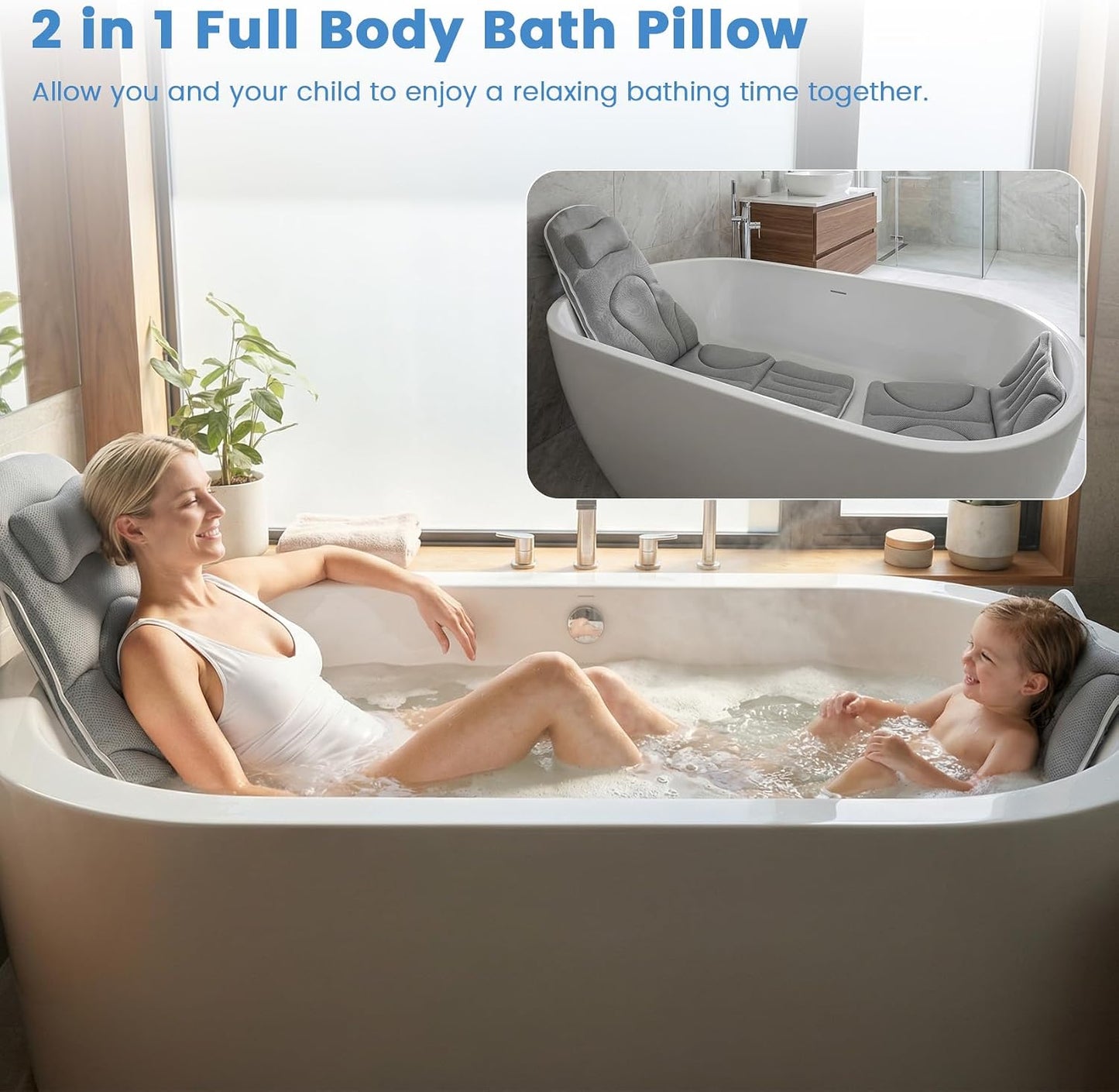 Upgraded Full Body Bathtub Pillow – 6D Air Mesh Bathtub Cushion with 168 Suction Cups for Neck, Back & Shoulder Support – Thick Quick-Dry Mesh Foam for Home Bathtub