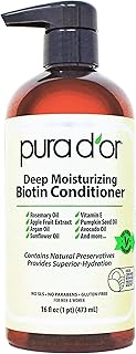 PURA D'OR Deep Moisturizing Biotin Conditioner Thickens, Softens, & Moisturizes Dry, Frizzy, Damaged Hair w/Argan Oil, Pumpkin, Rosemary, Honeysuckle, Vitamin E, Men & Women, 16oz
